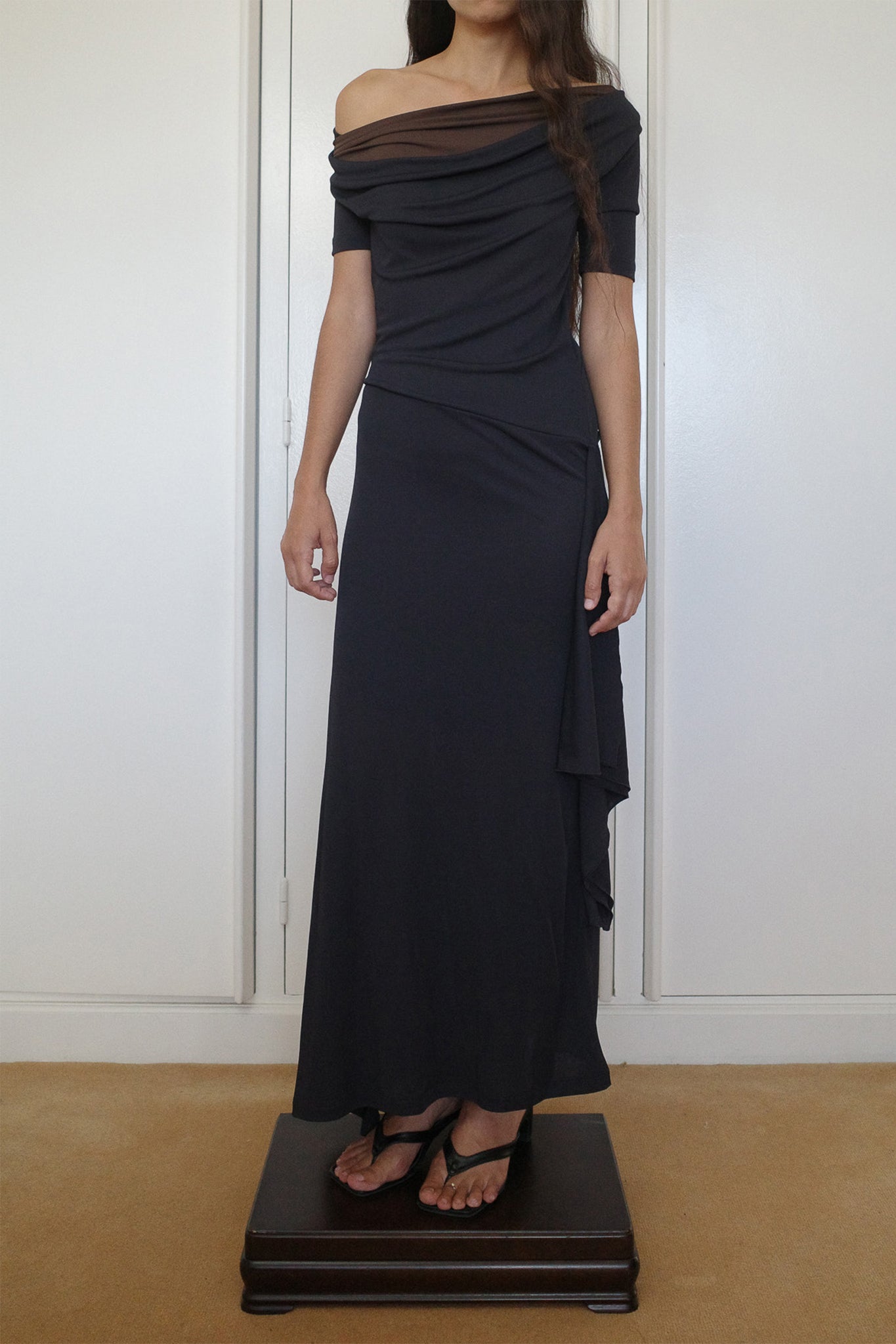 viscose jersey dress Viscose Jersey Double Collar Dress in Dark Grey Dark Grey / M
