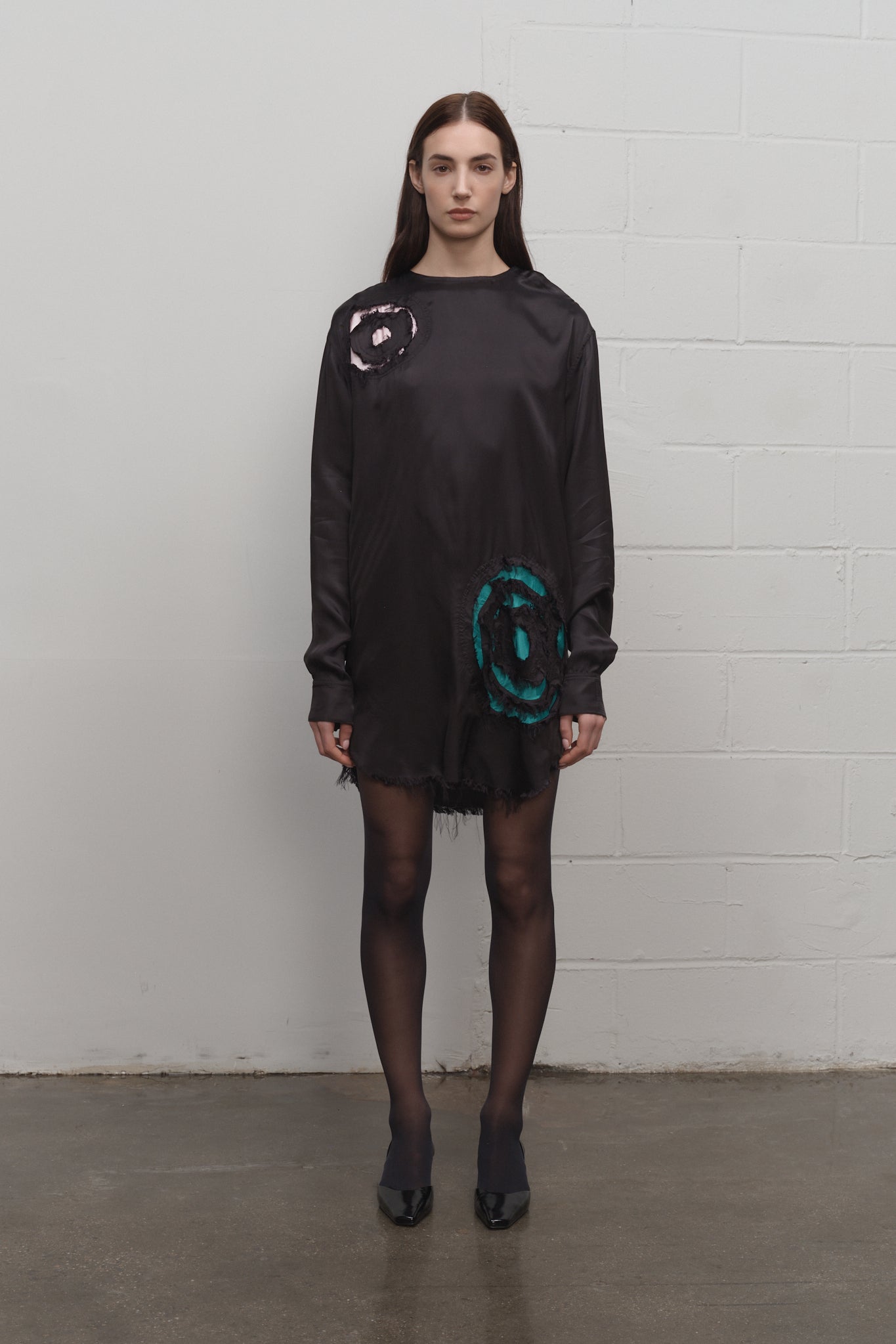 black long sleeve dress with tights short dress black tights TA3 Plungey Long Sleeve Mini Dress - Black