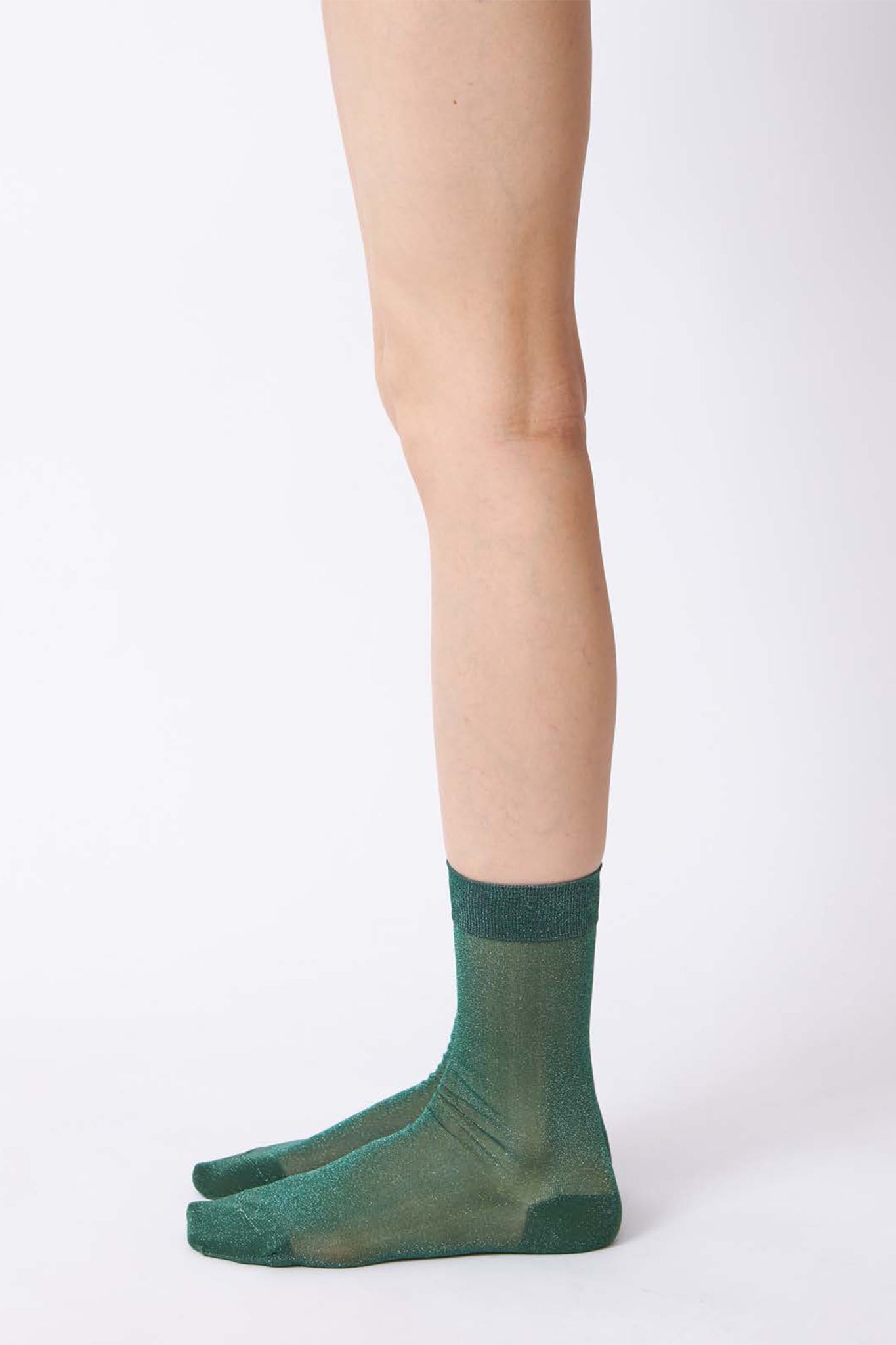 Sheer Lurex Socks in Dark Green