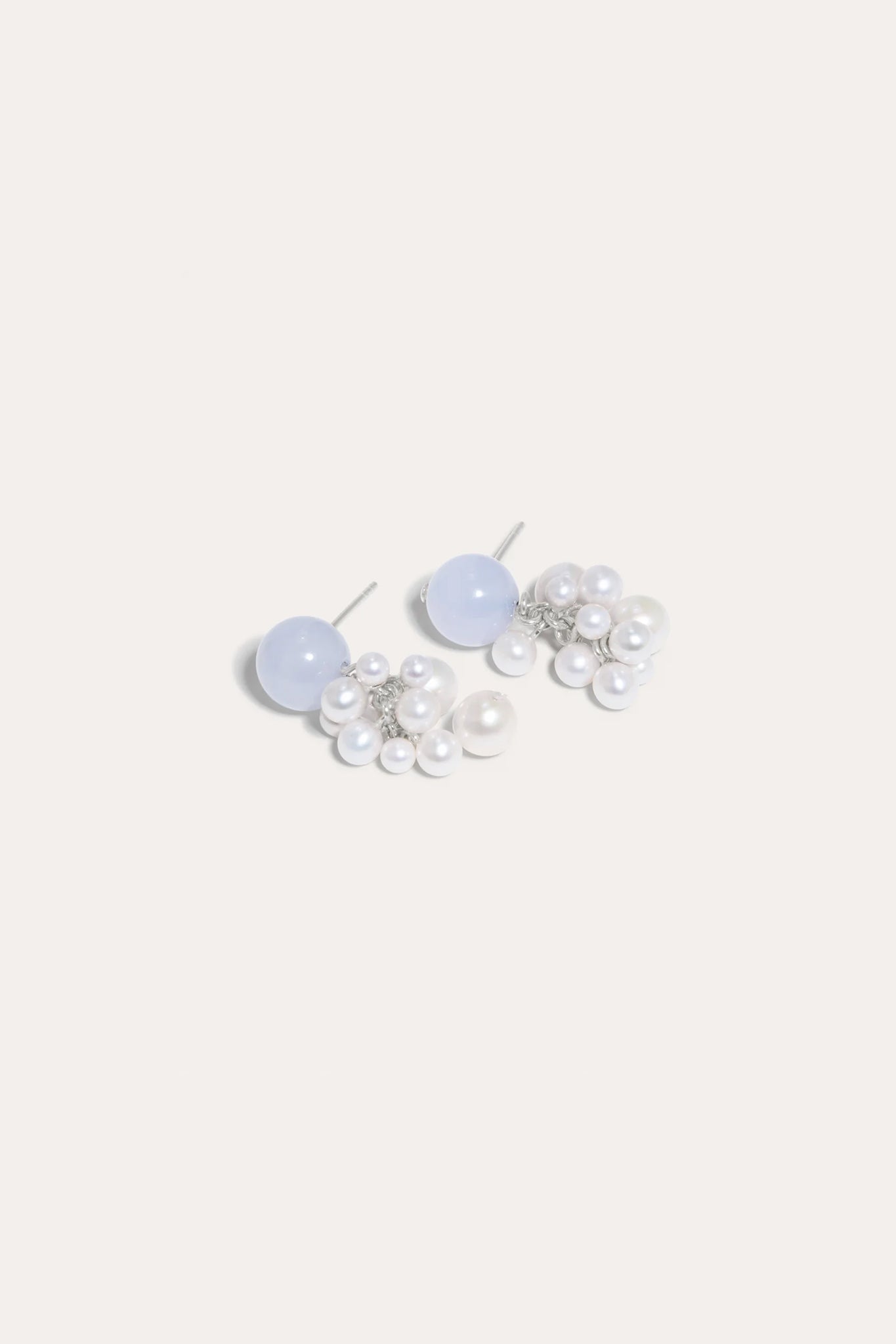 P202 Pearl and Blue Lace Agate Recycled Silver Earrings