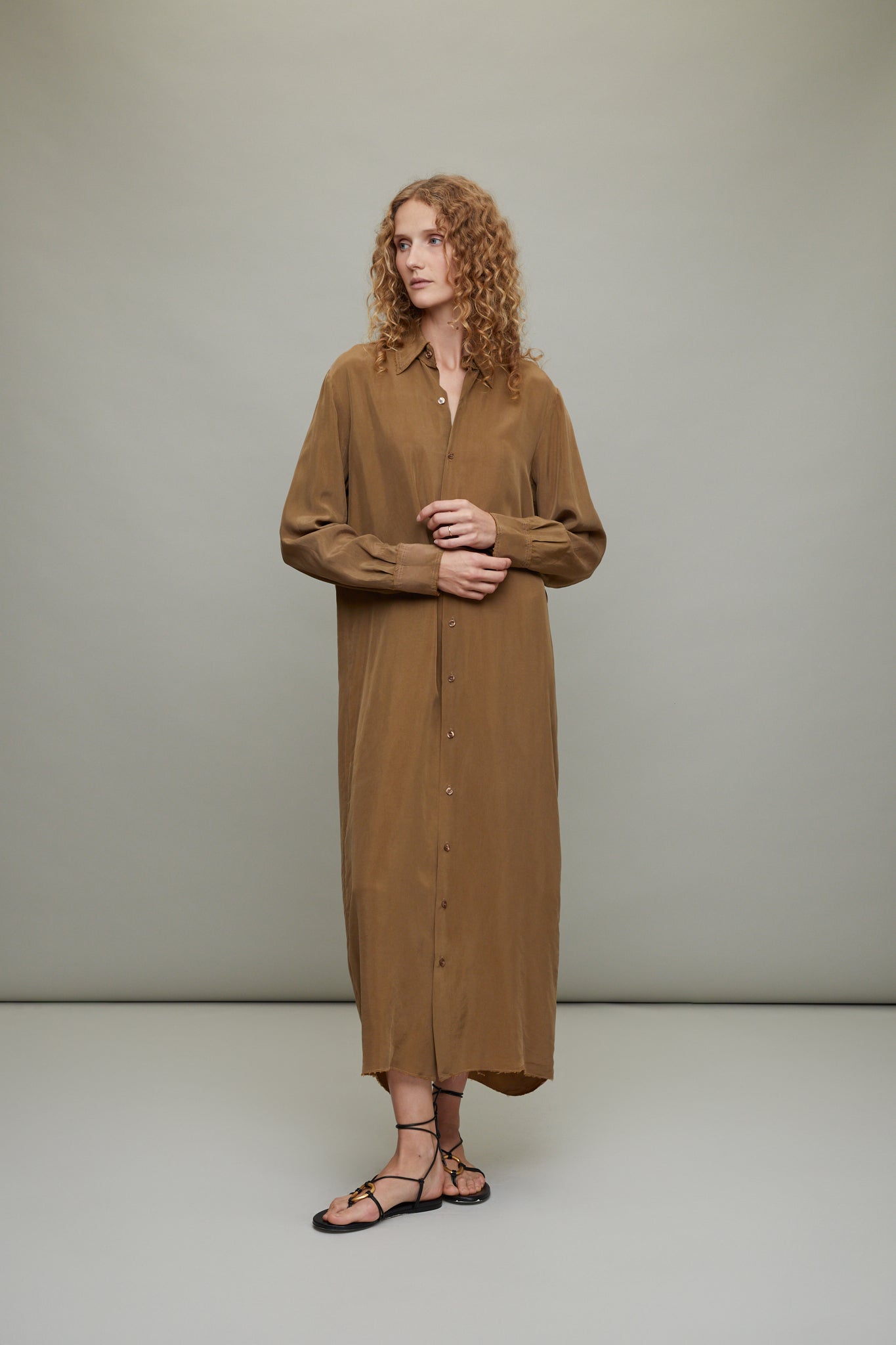 No. 291 Cupro Longsleeve Shirtdress in Brown