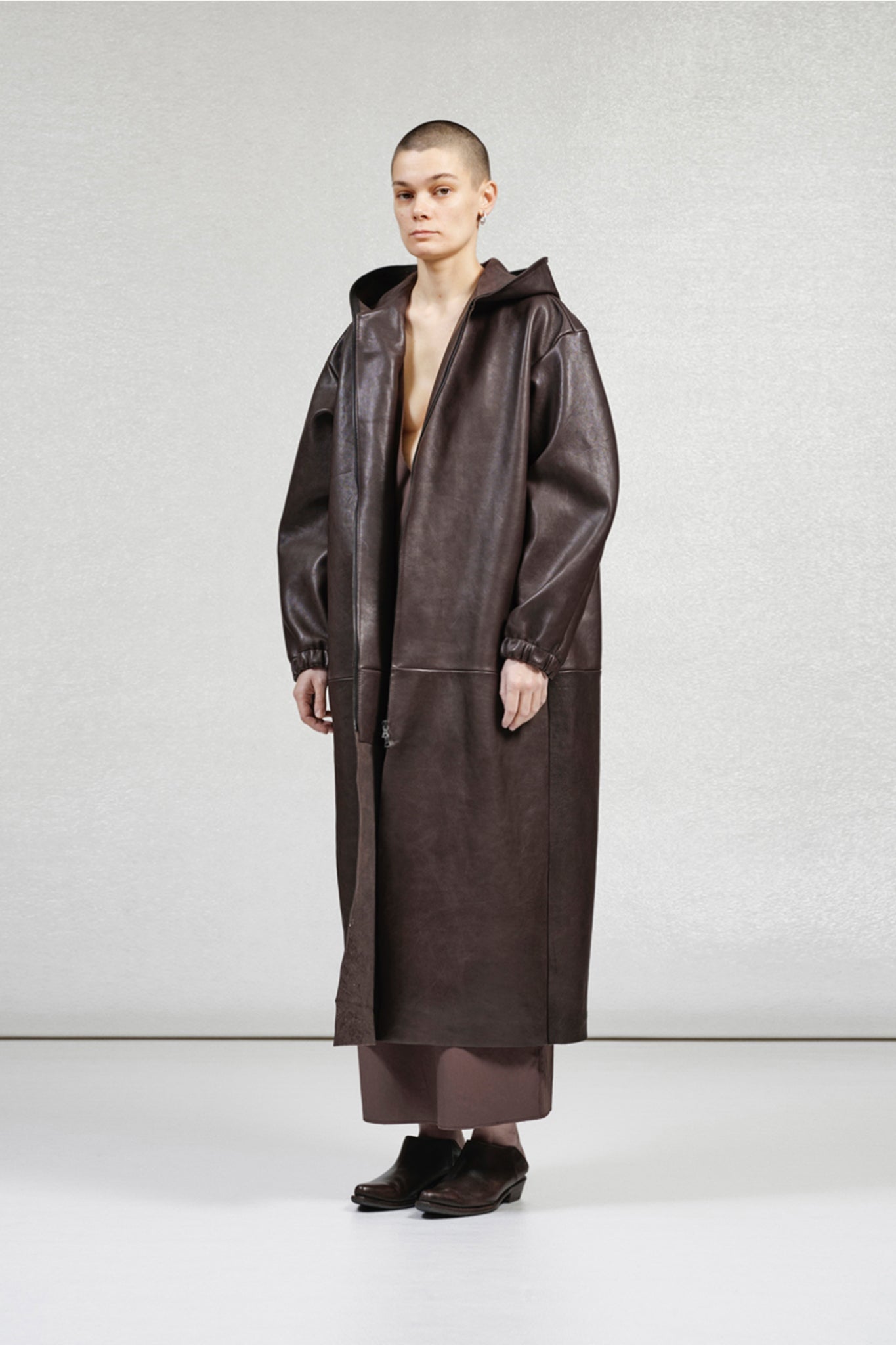 No Pattern Coat No. 275 Leather Hooded Zipper Coat in Brown – L'ENSEMBLE