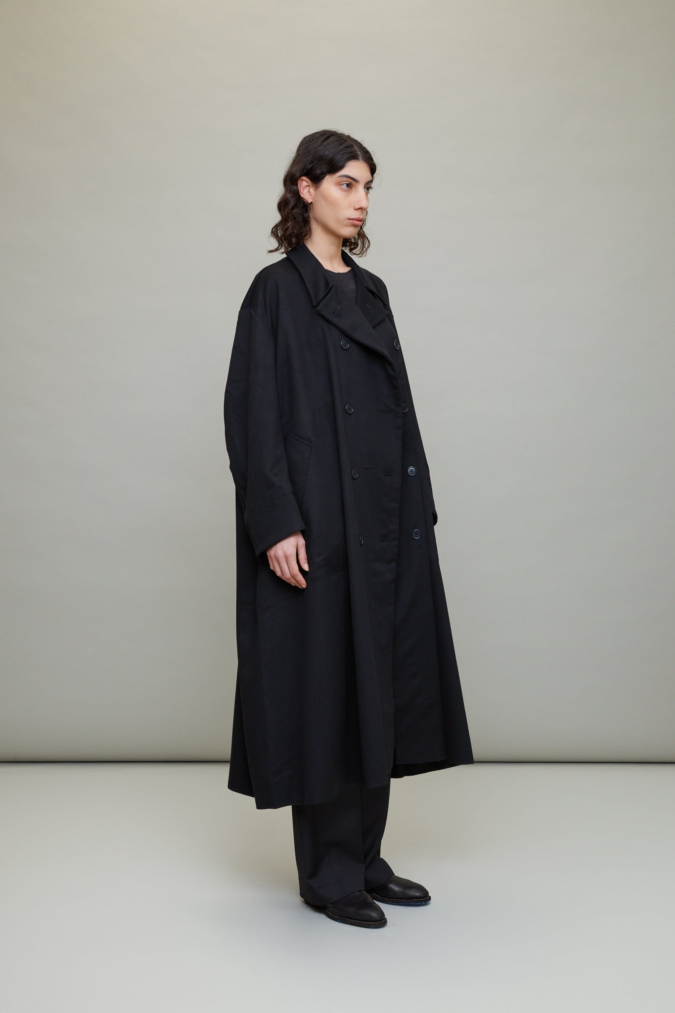 No. 230 Loro Piana Heavy Wool Breasted Coat in Black