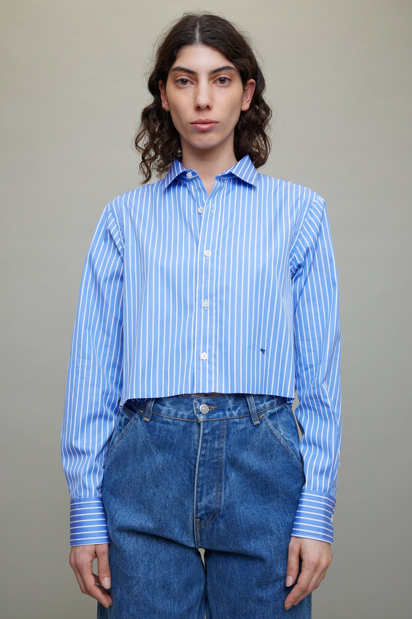 Cropped Shirt in Classic Stripe