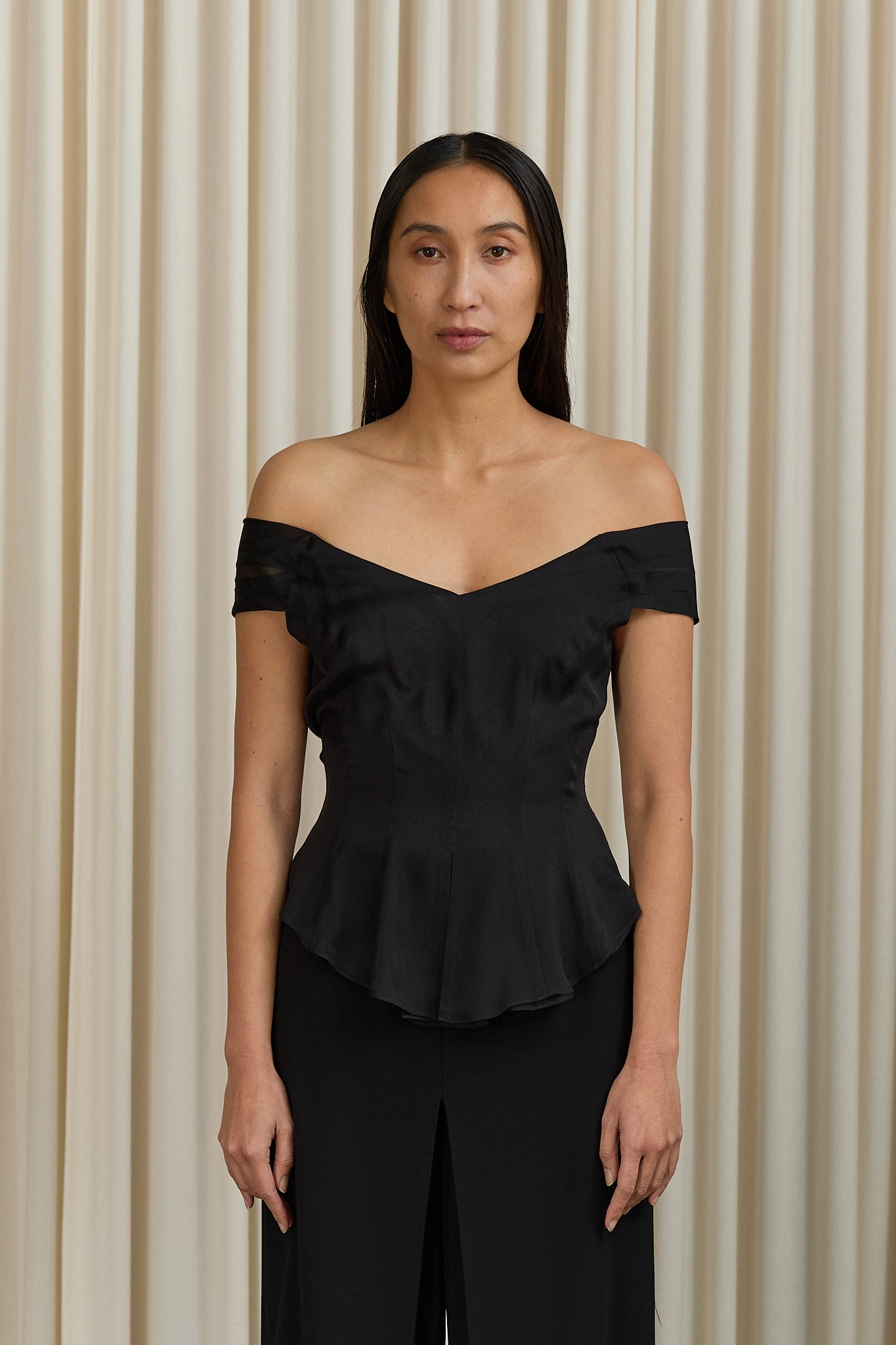 Signet Top in Black Silk Chiffon