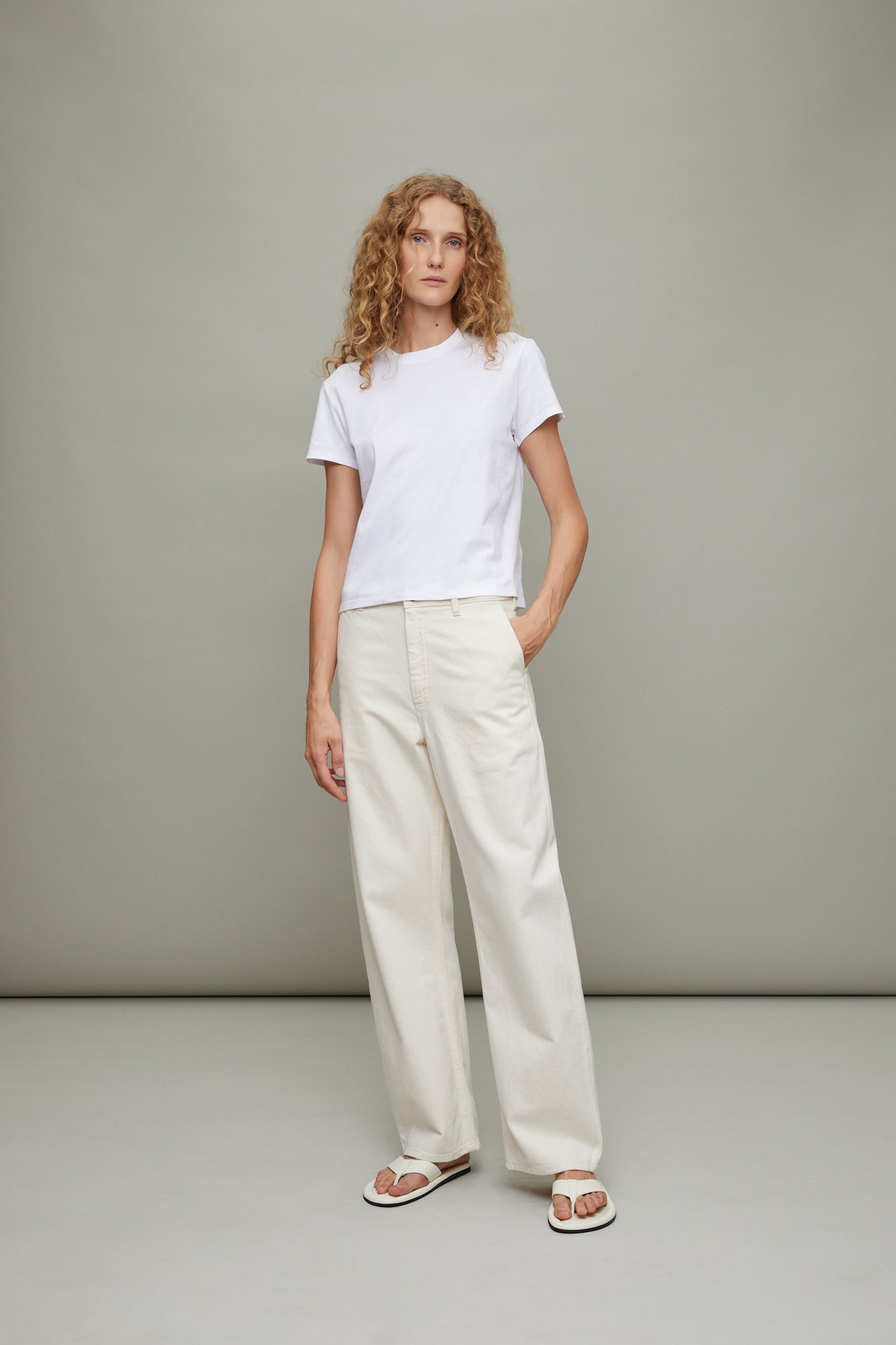 Wide Leg Column Jeans in Ecru