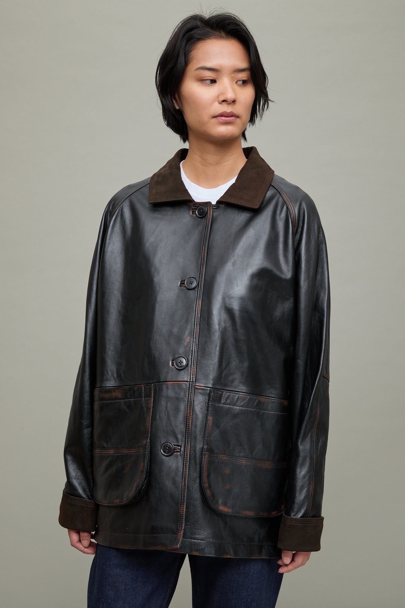 Lottie Field Jacket in Distressed Black Nappa