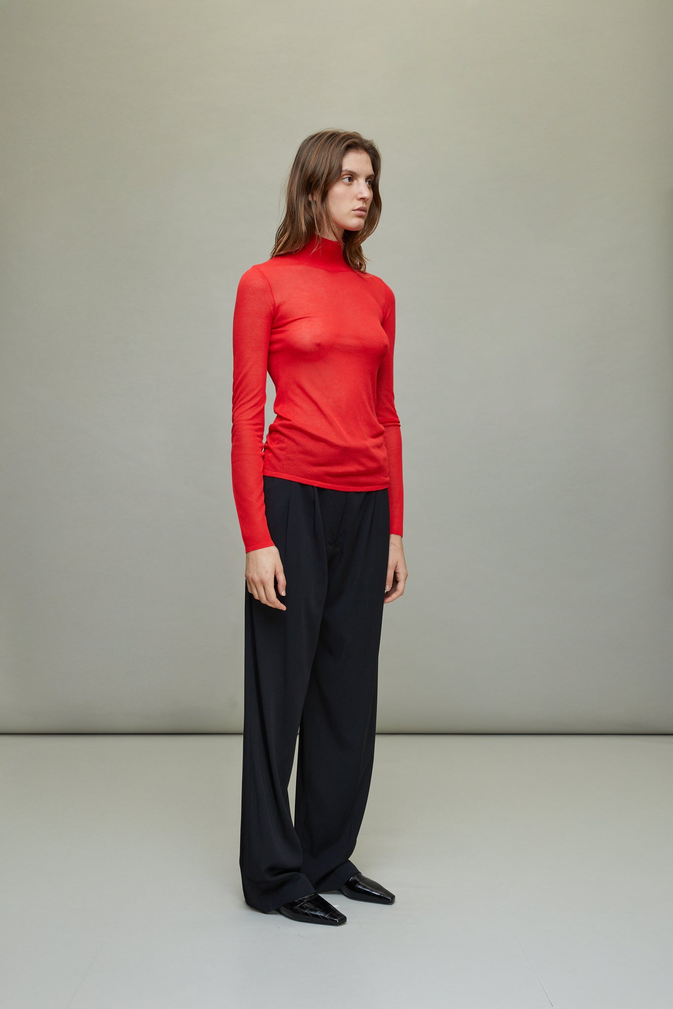 Lyra Sheer Turtleneck in Scarlet