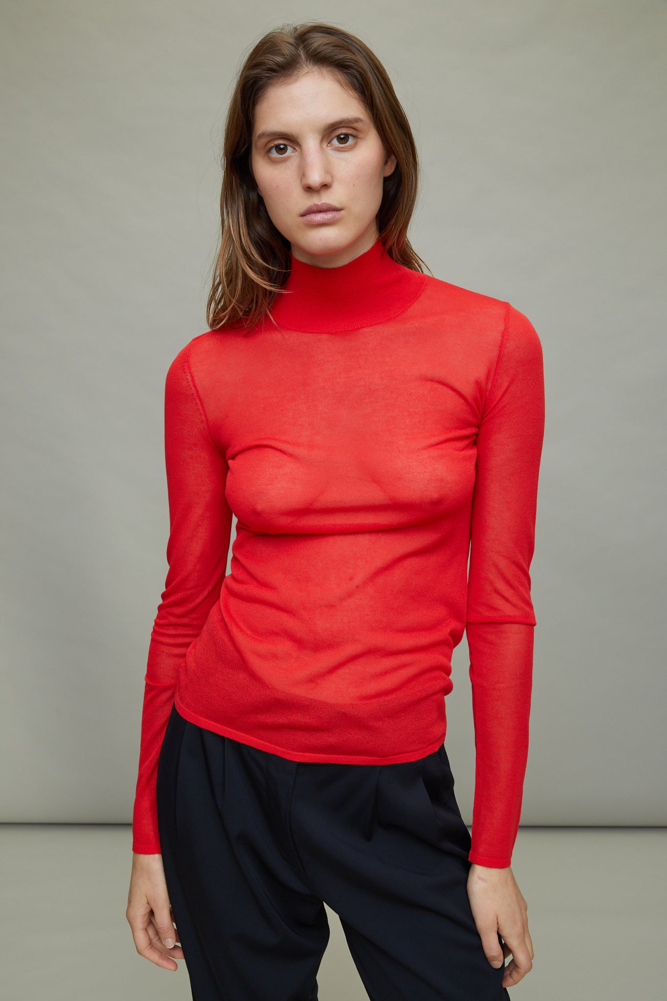 Lyra Sheer Turtleneck in Scarlet