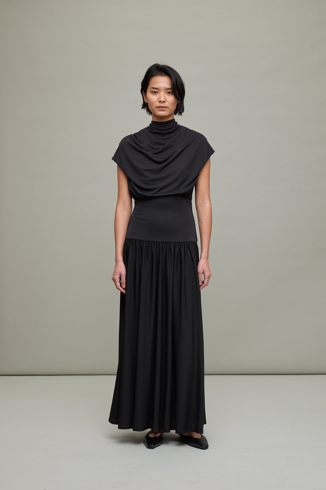 Victoria Draped Gown in Black Slinky Jersey