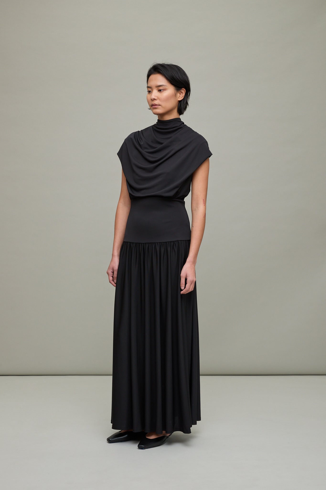 Victoria Draped Gown in Black Slinky Jersey