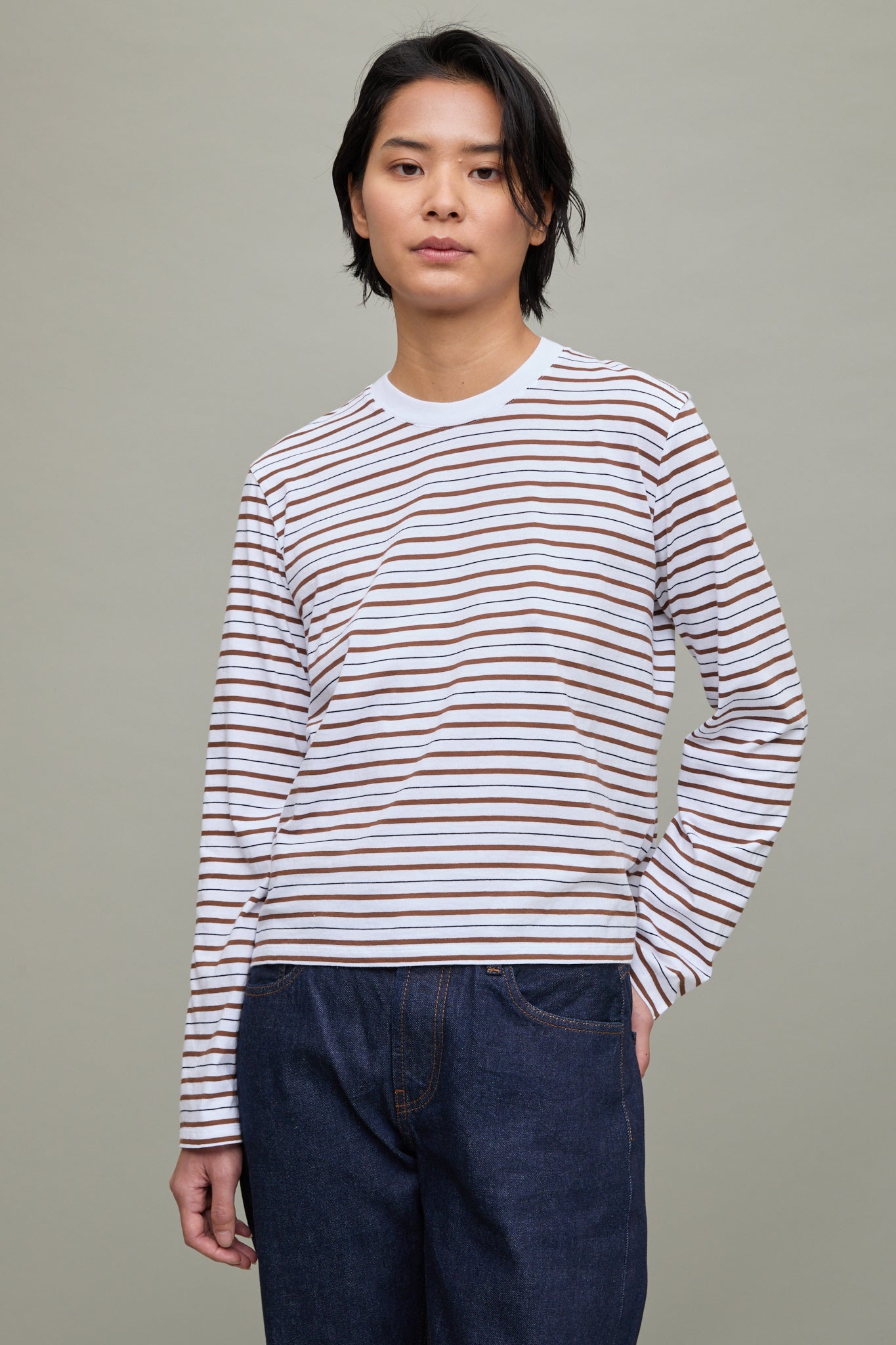 Wynn Long Sleeve T-Shirt in Brown Multi Stripe