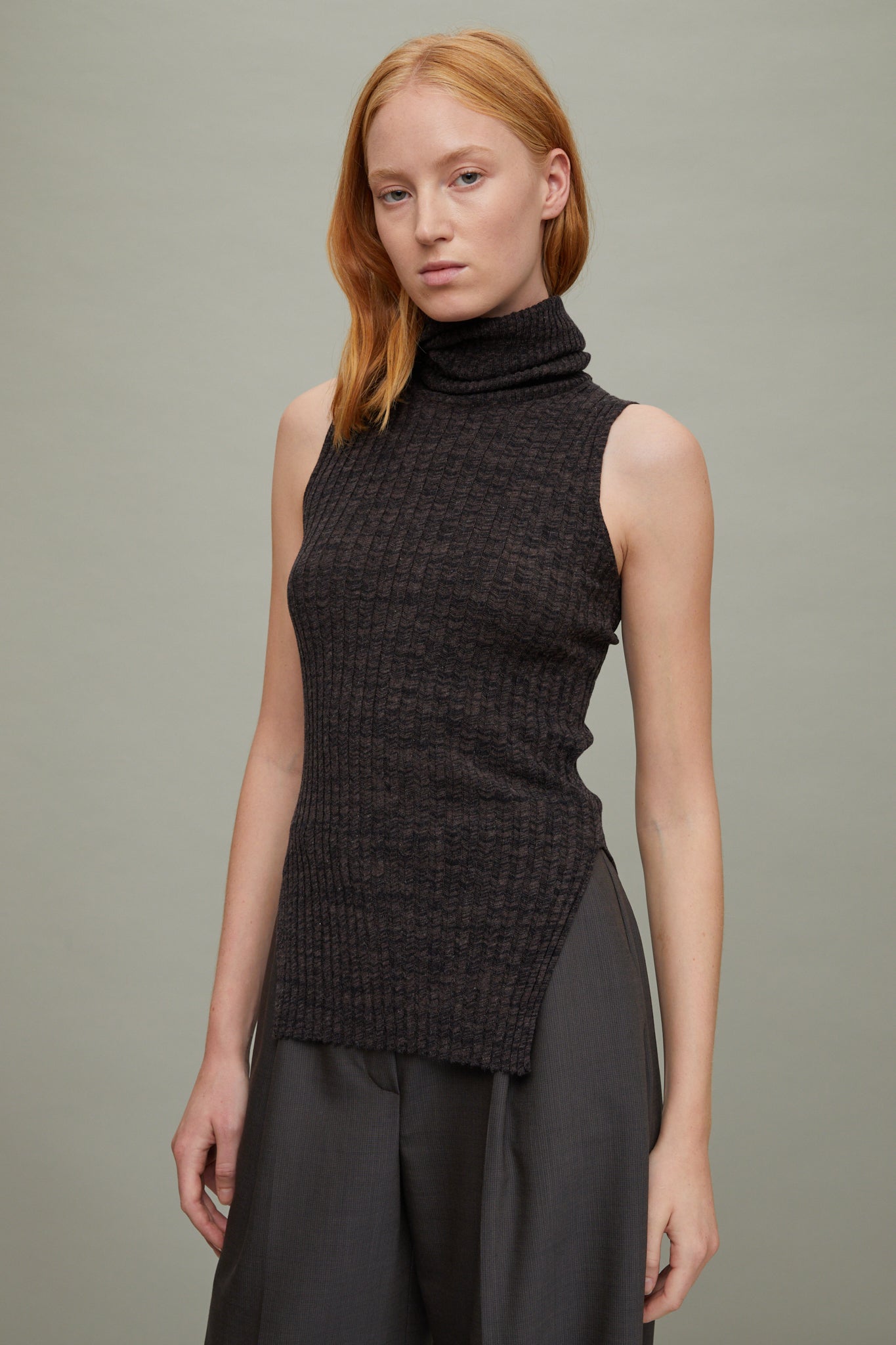 Fay Turtleneck Knit in Charcoal/Moss