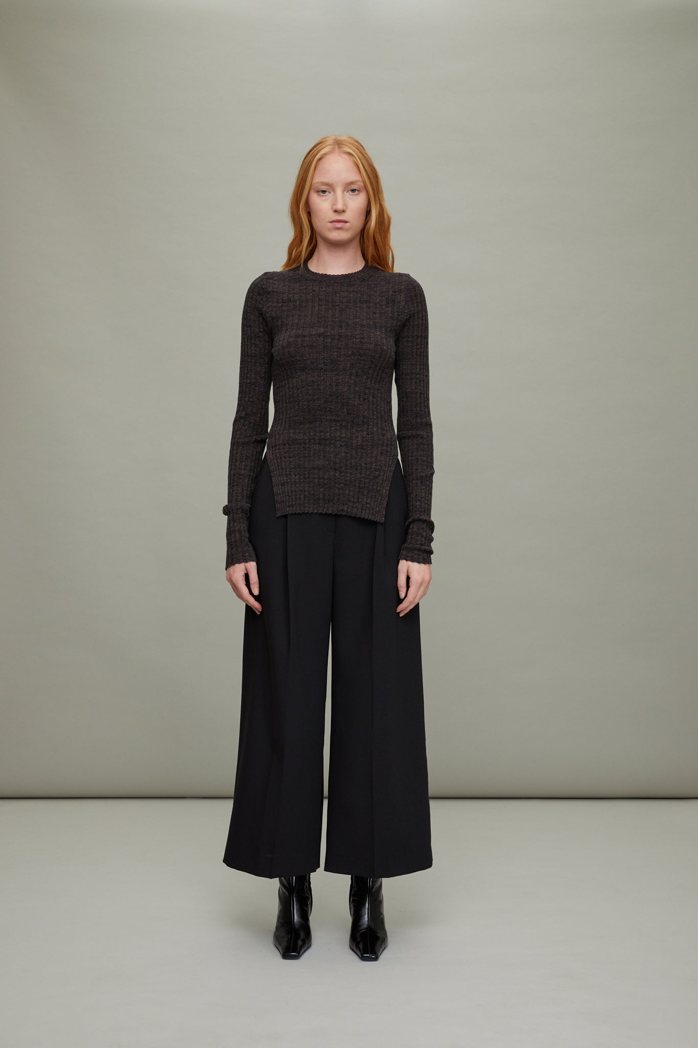 Lucinda Crewneck Knit in Charcoal/Moss