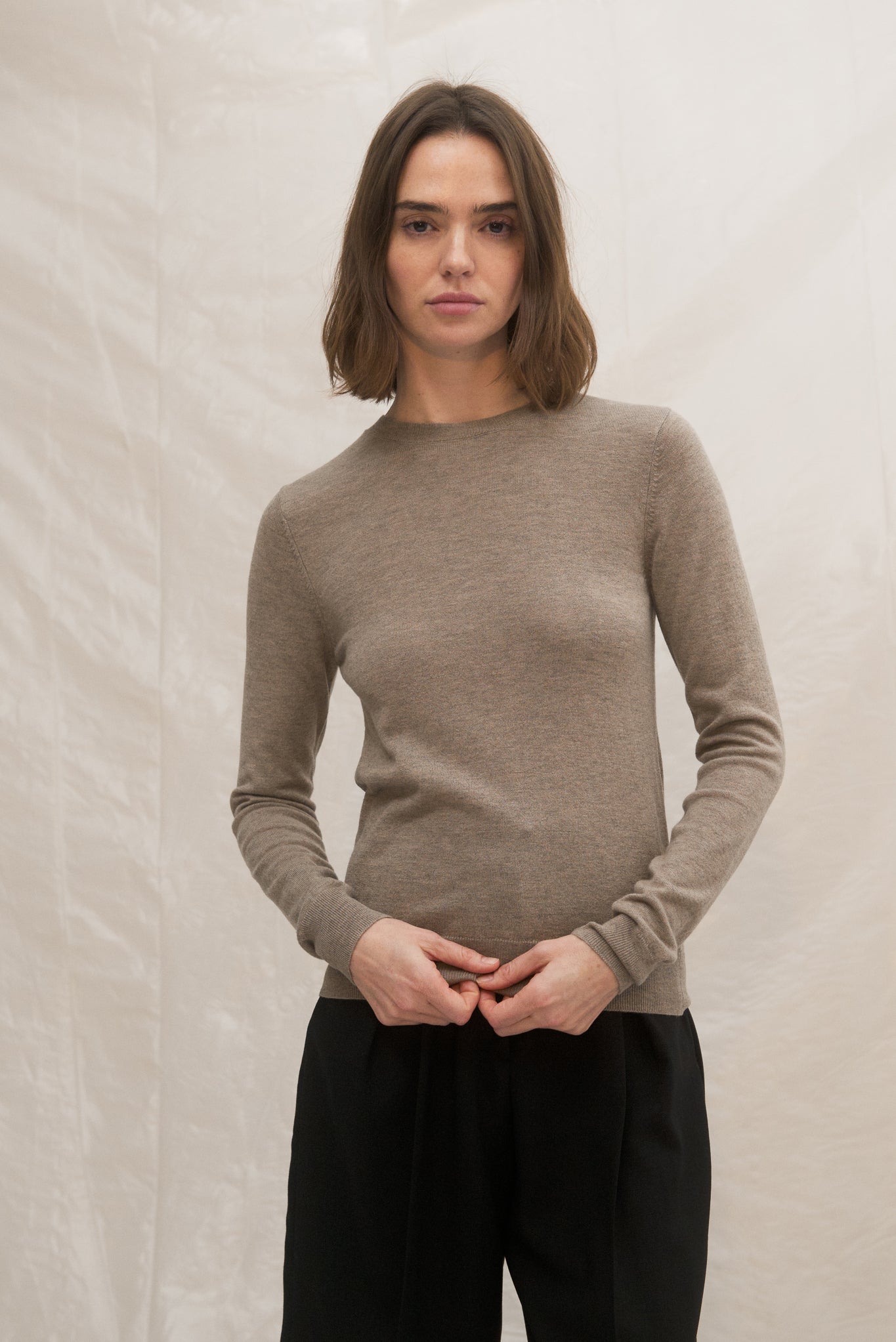 Maya Knitted Crewneck Top in Biscuit