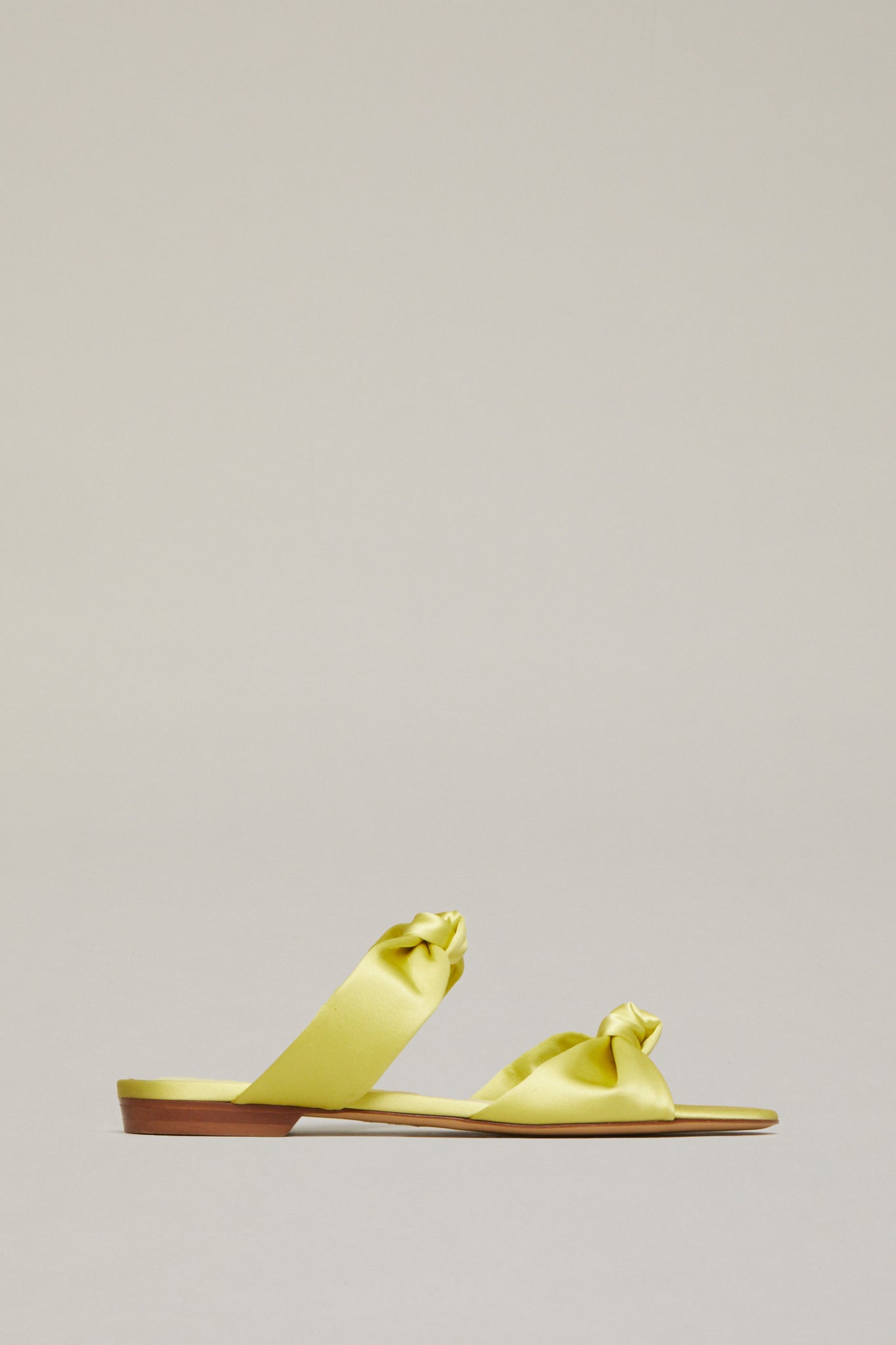 2 Knot Flat Silk Satin Sandals in Lime