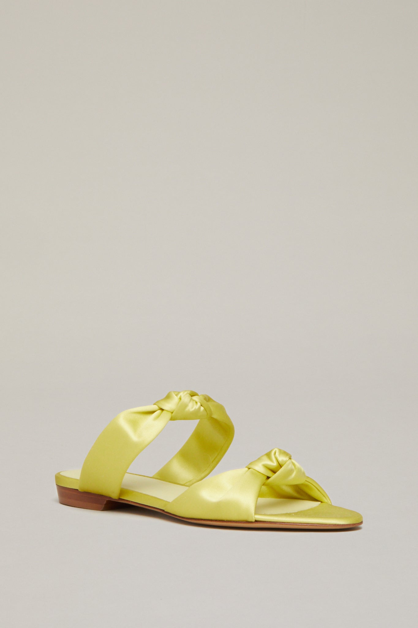 2 Knot Flat Silk Satin Sandals in Lime