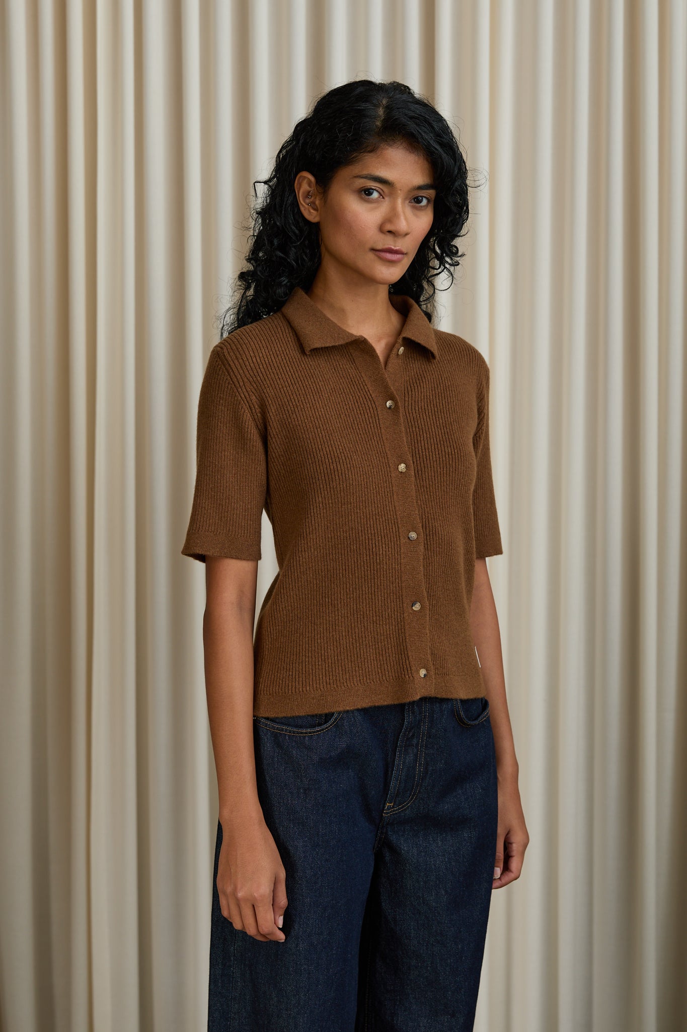 Elise Short Sleeve Polo in Brown