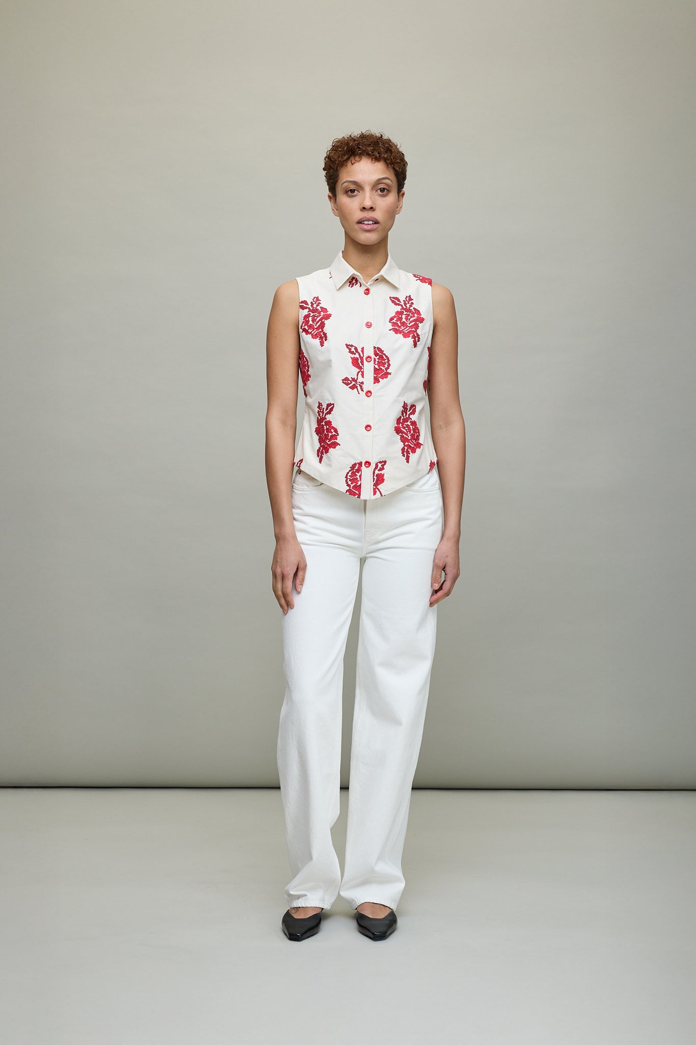 Signa Embroidered Cotton-Poplin Shirt in Off-White