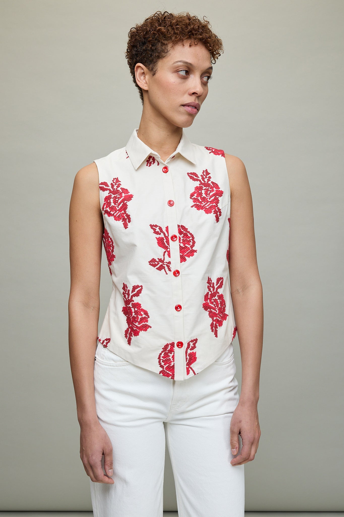 Signa Embroidered Cotton-Poplin Shirt in Off-White