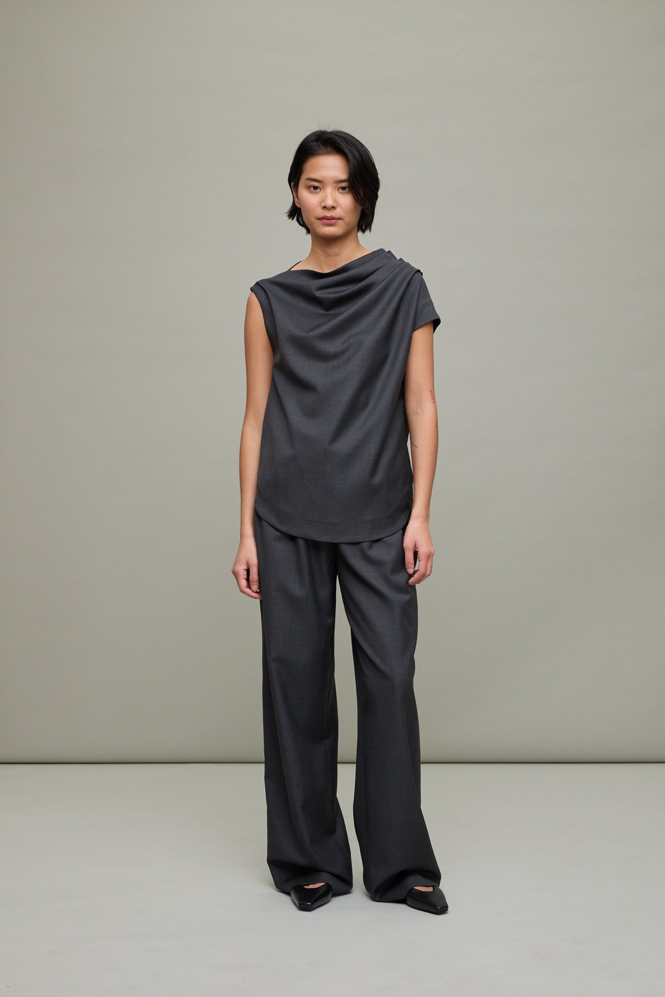 Lyra Draped Sleeveless Blouse in Black