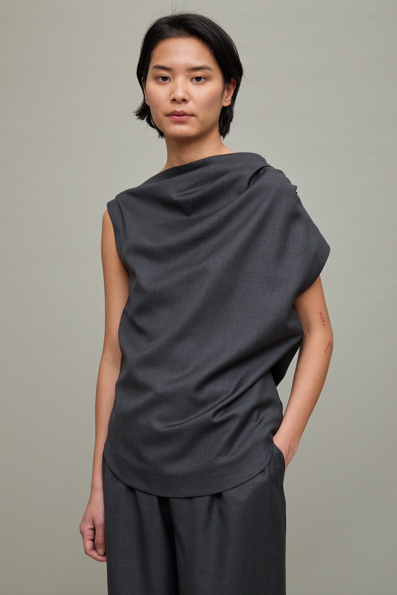 Lyra Draped Sleeveless Blouse in Black