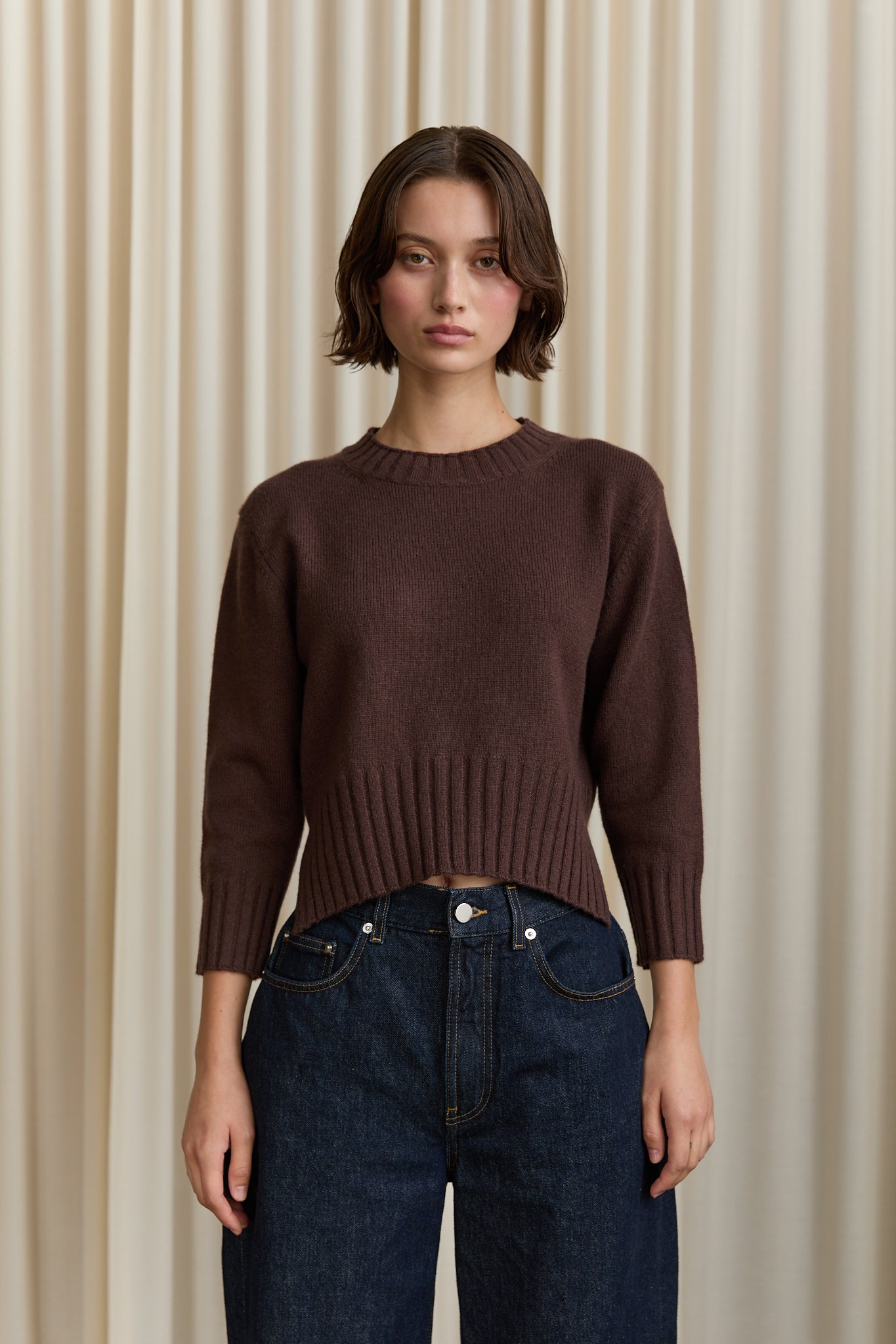 Mora Cropped Sweater in Brown