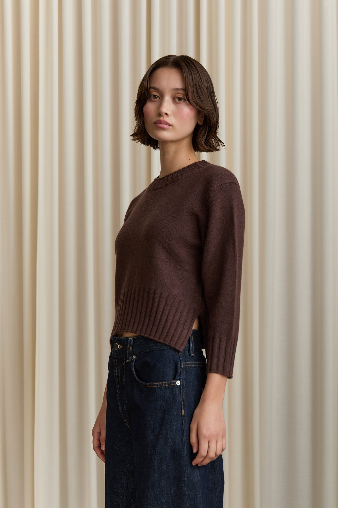 Mora Cropped Sweater in Brown