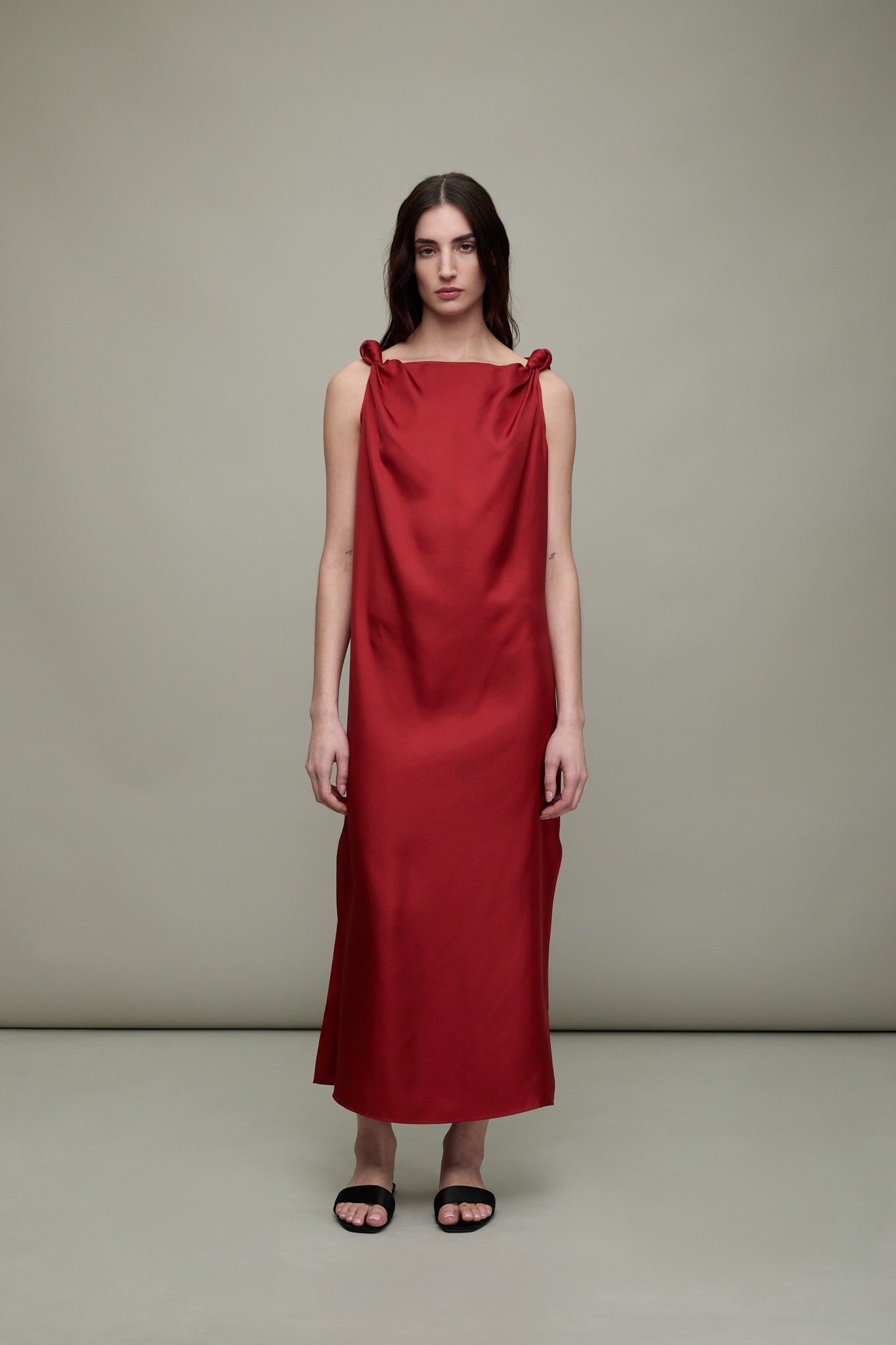 Moun Draped Sleeveless Dress in Red
