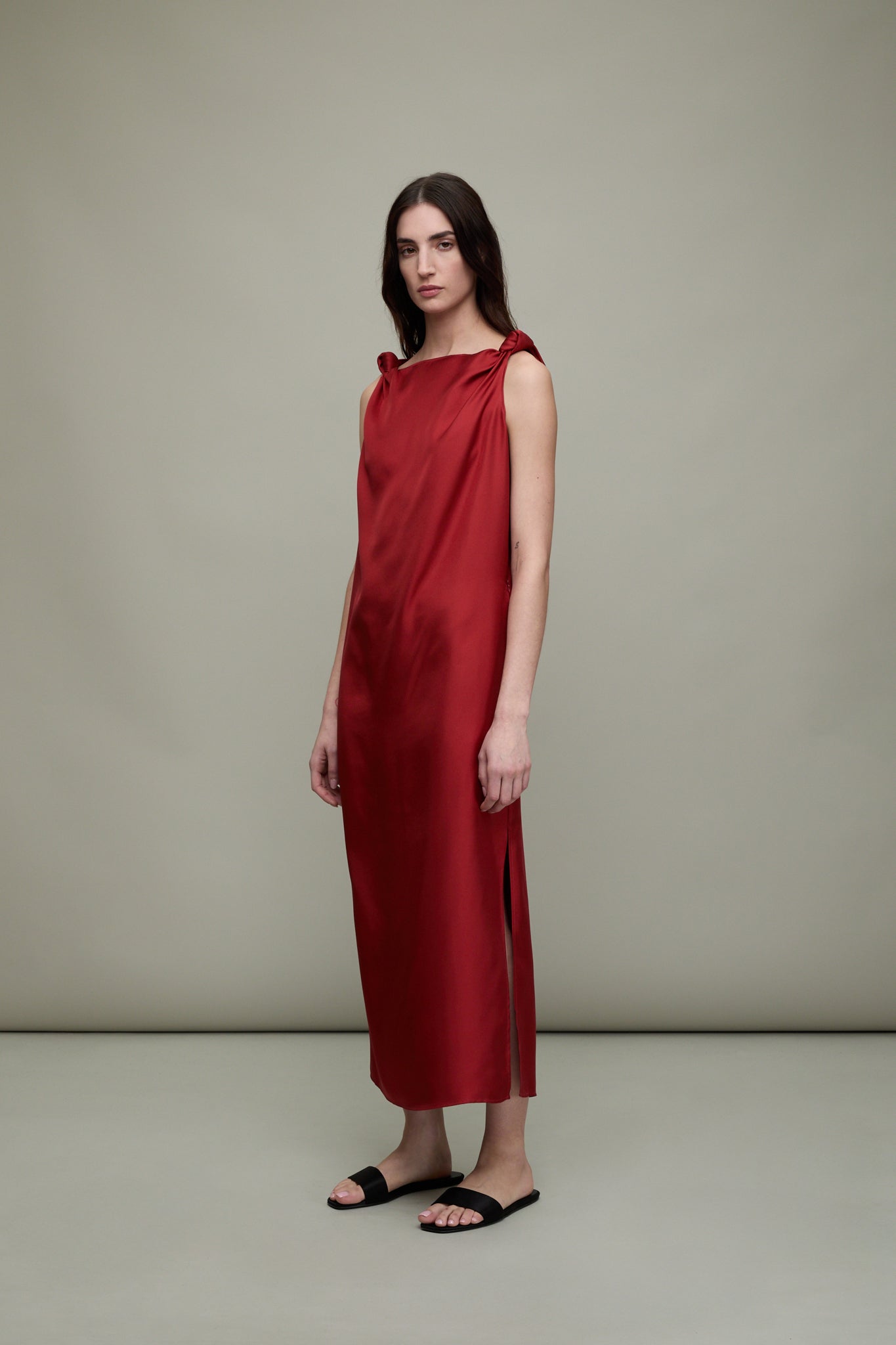 Moun Draped Sleeveless Dress in Red