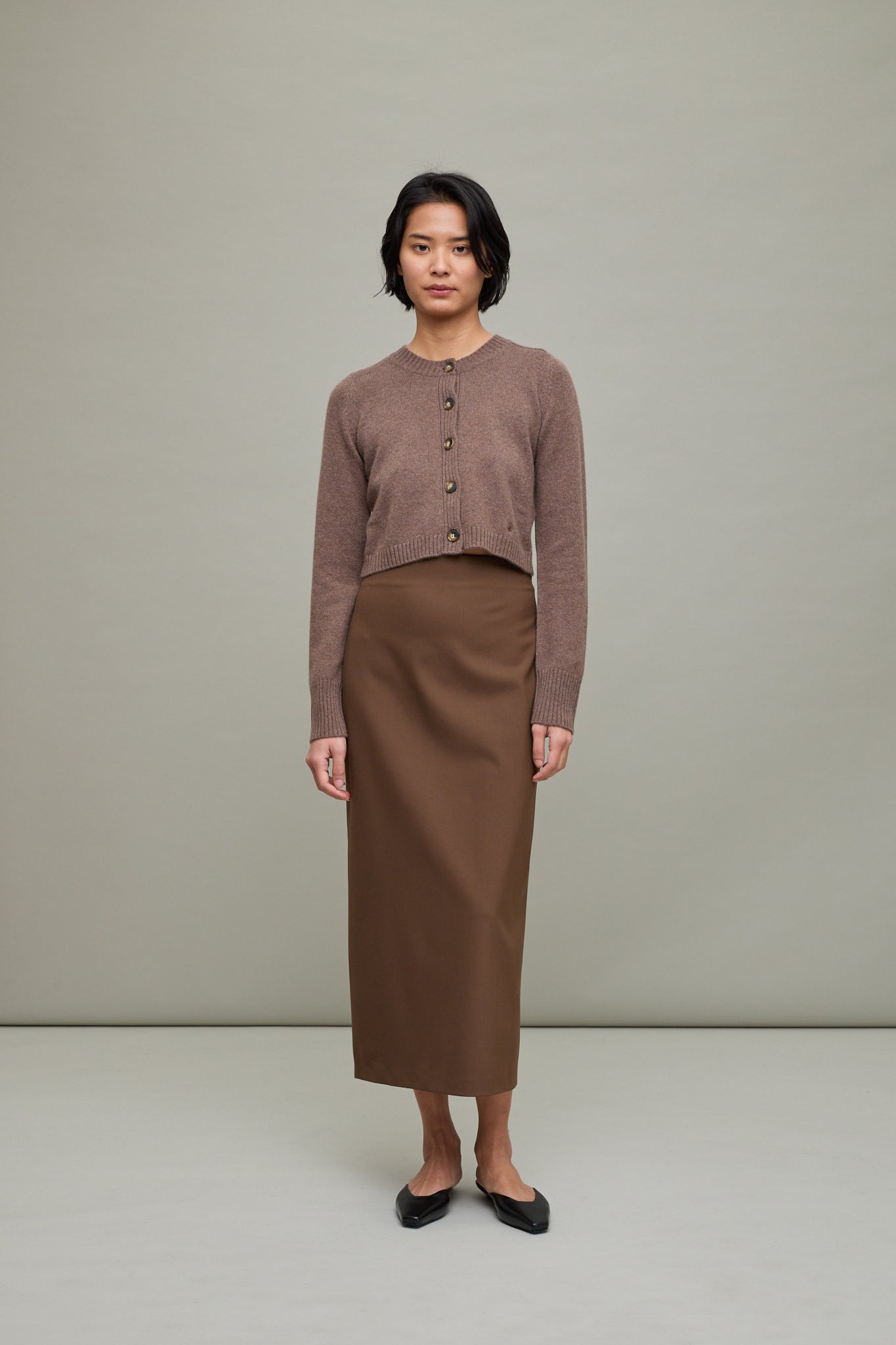 Zephir Cropped Cardigan in Brown