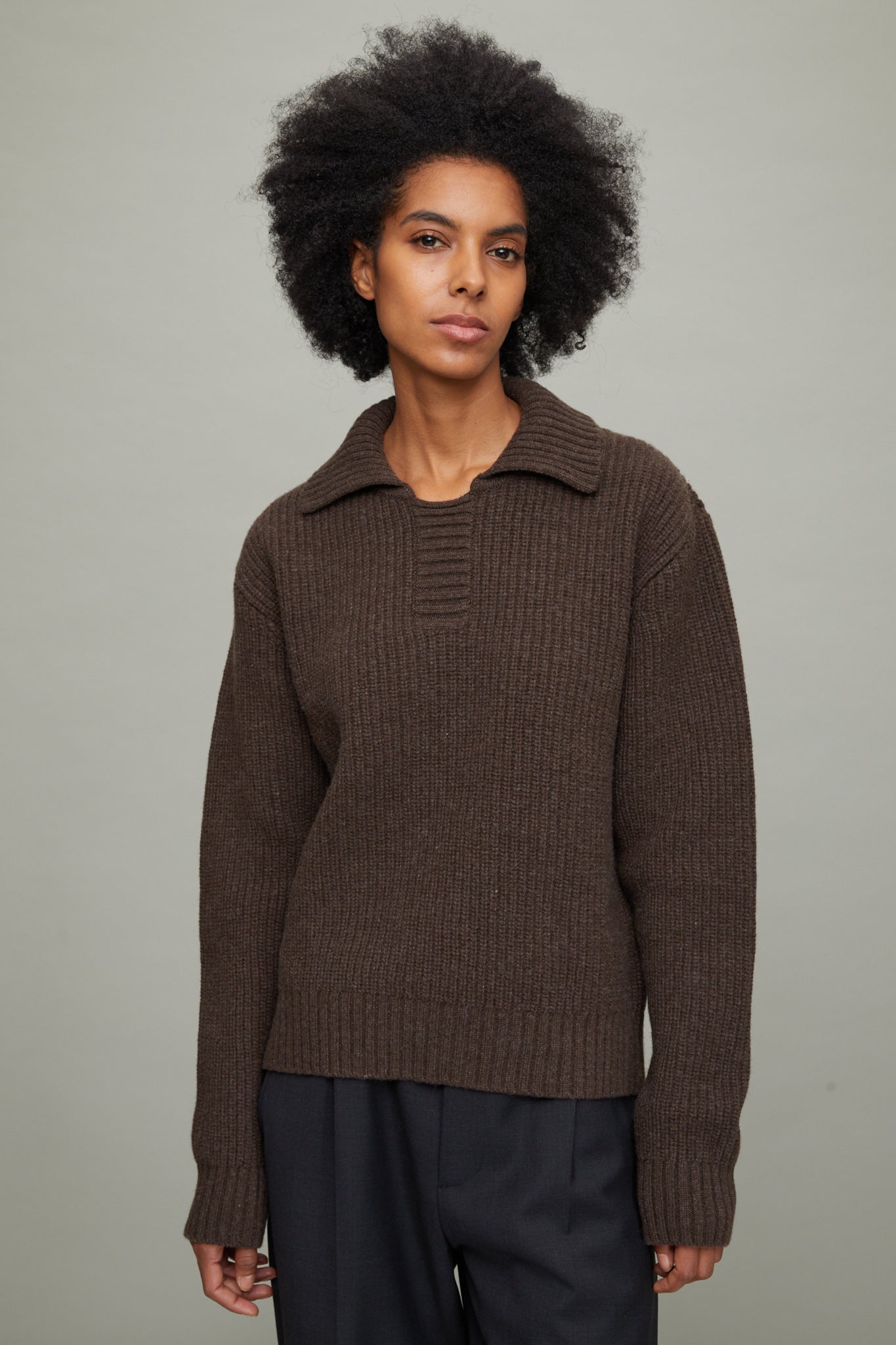 Collar Sweater in Dark Brown