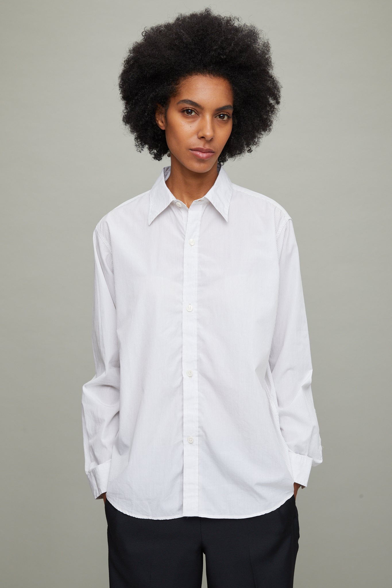 Evening Shirt in White Mini Stripe