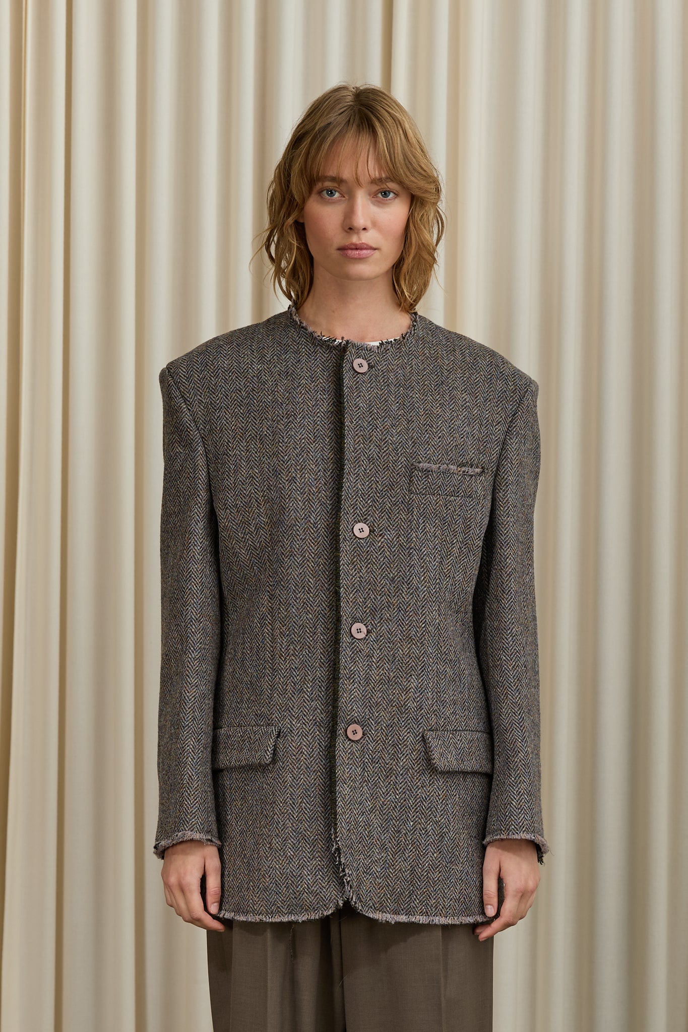 Acid Tweed Roundneck Jacket in Brown