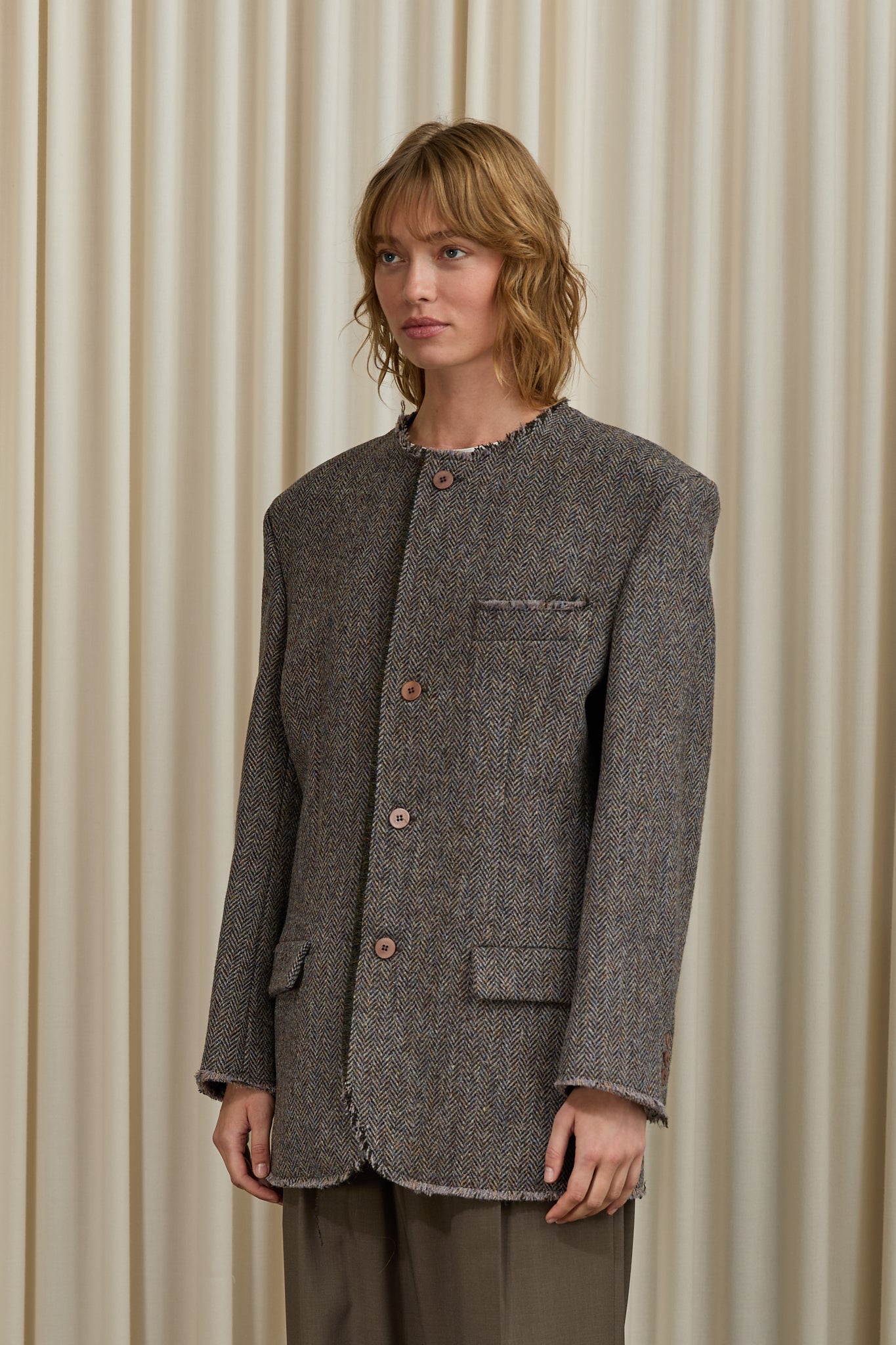 Acid Tweed Roundneck Jacket in Brown