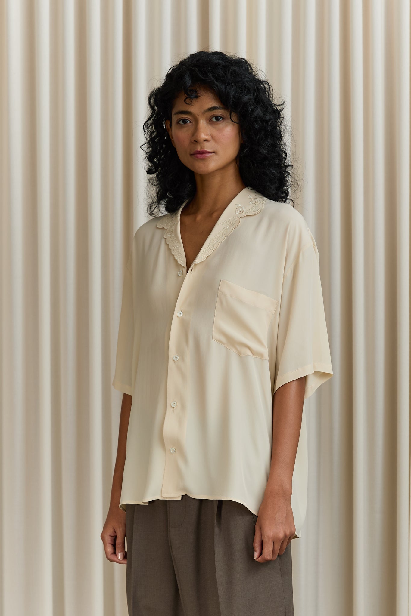 Dickinson Short Sleeve Blouse in Beige