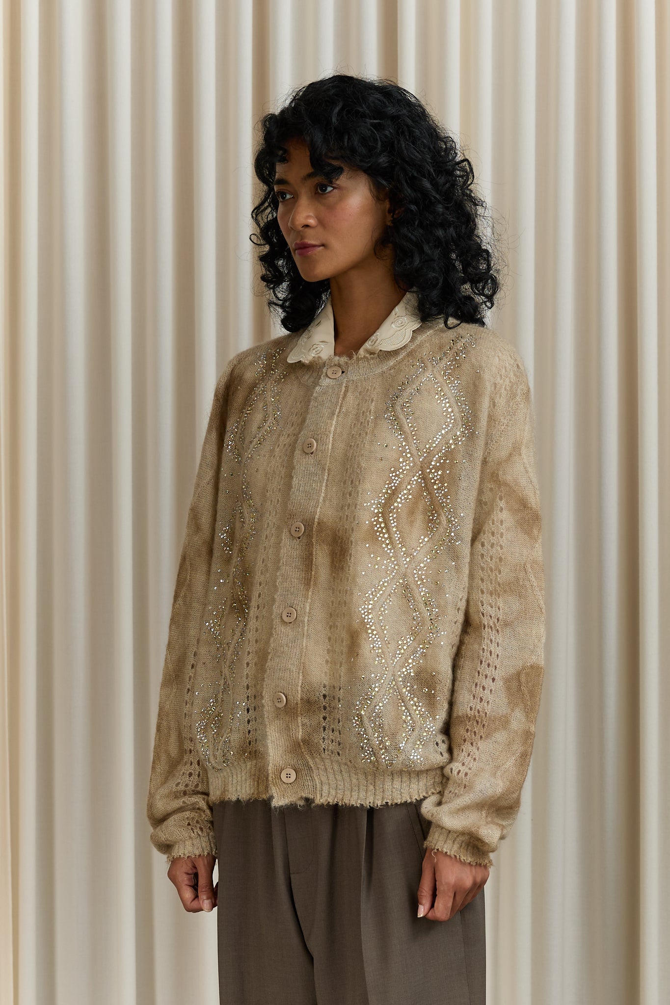 Dusty Swarovski Cardigan in Beige