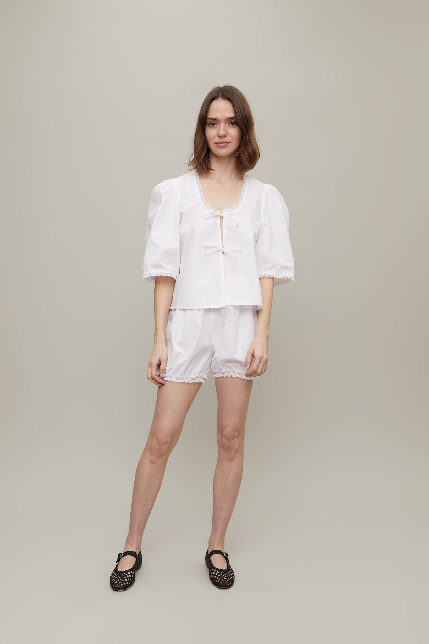 Agnes Ruffled Lace Blouse in White