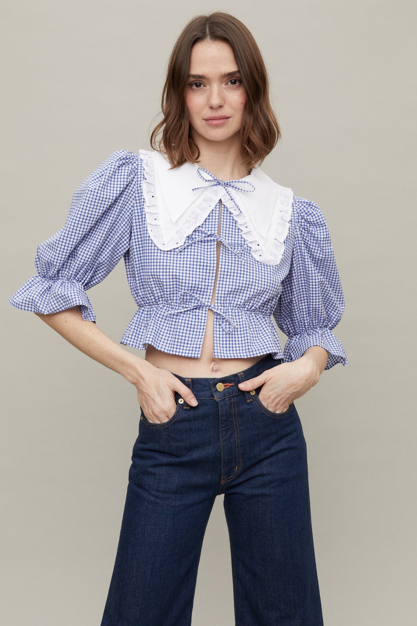 Angèle Blouse in Gingham Blue