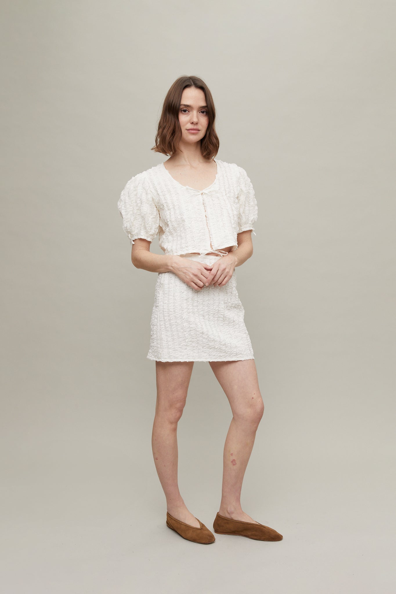 Anne Cotton Ruffled Blouse in Off-White