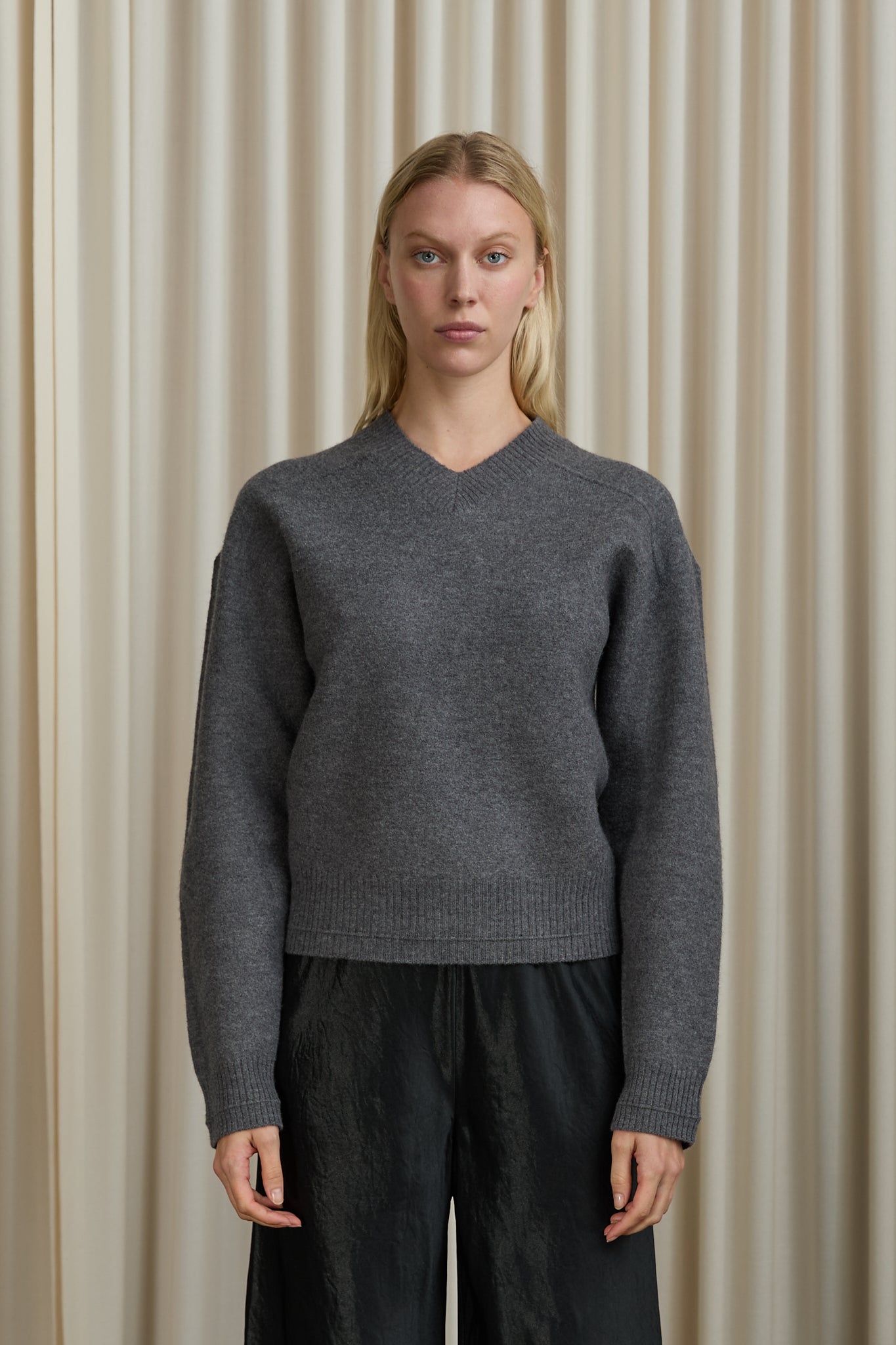 High V Neck Sweater in Grey