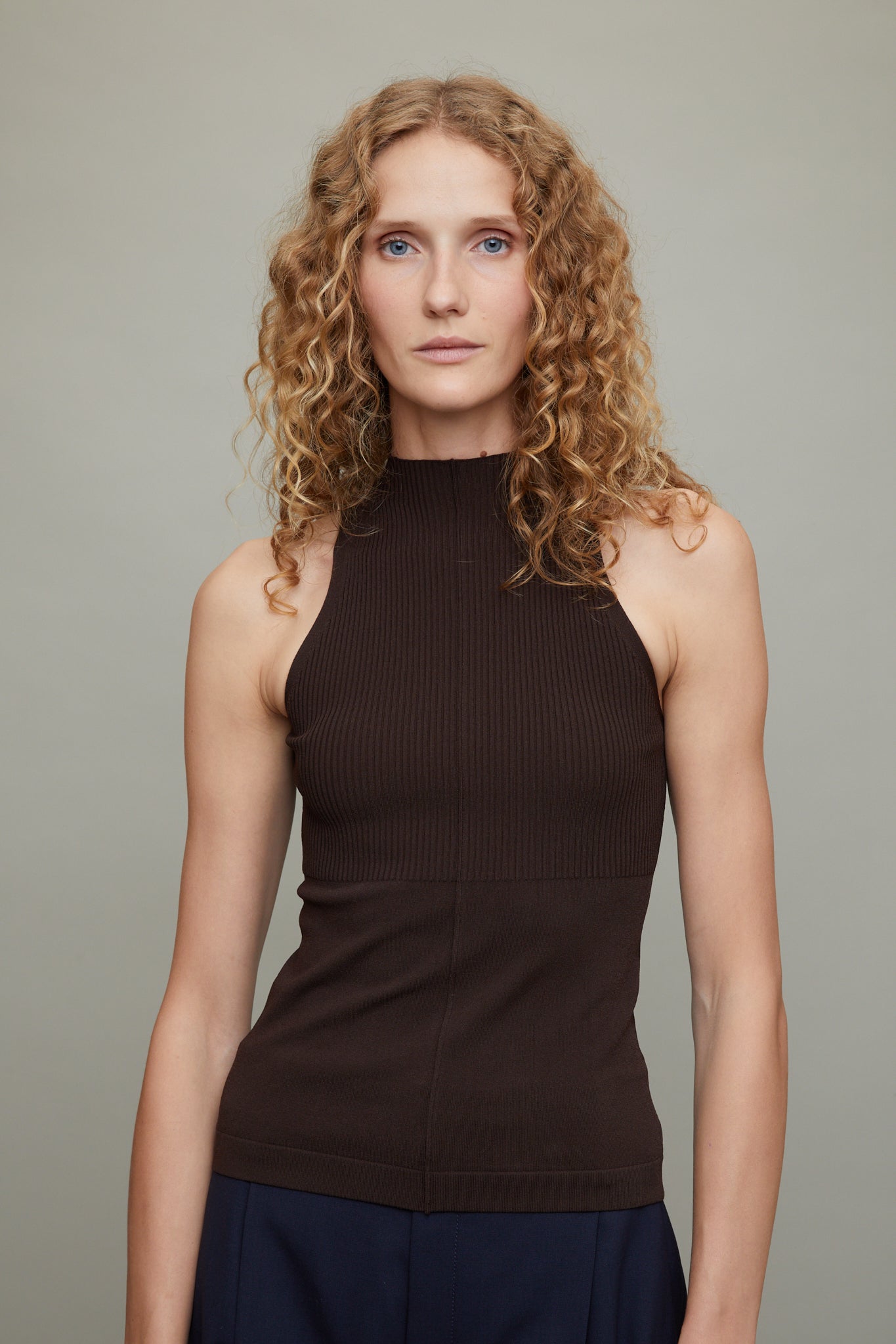 Mock Neck Halter Top in Chocolate