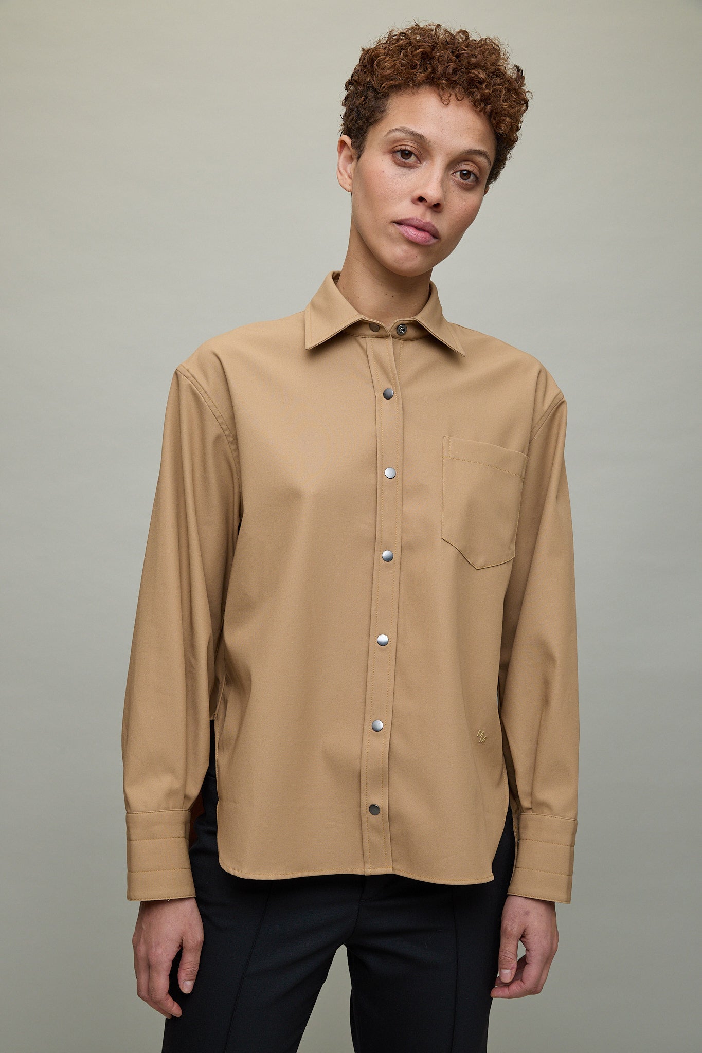 Oversized Snap Shirt in Tan