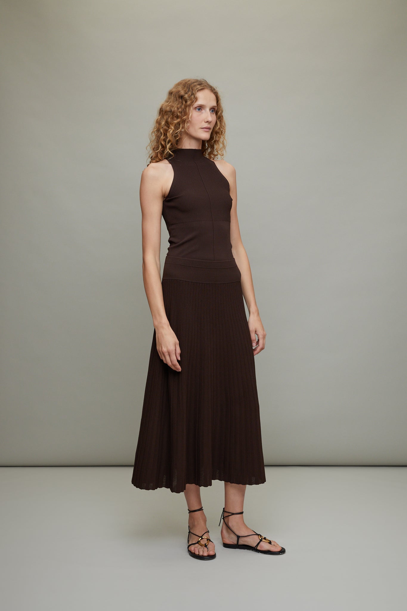 Pleated Mesh Skirt in Chocolate