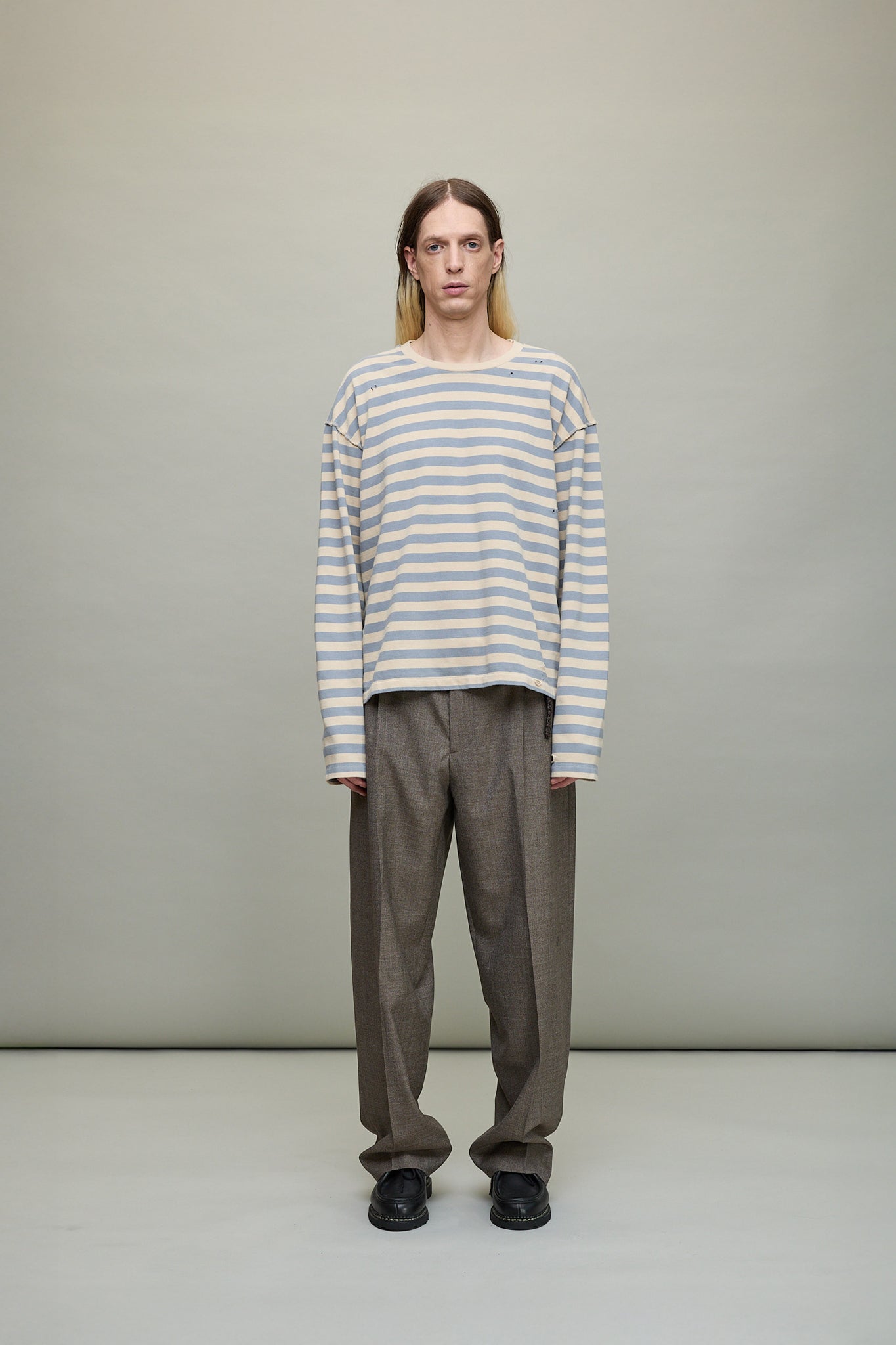 Wide Stripe Sweater in Grey/Beige