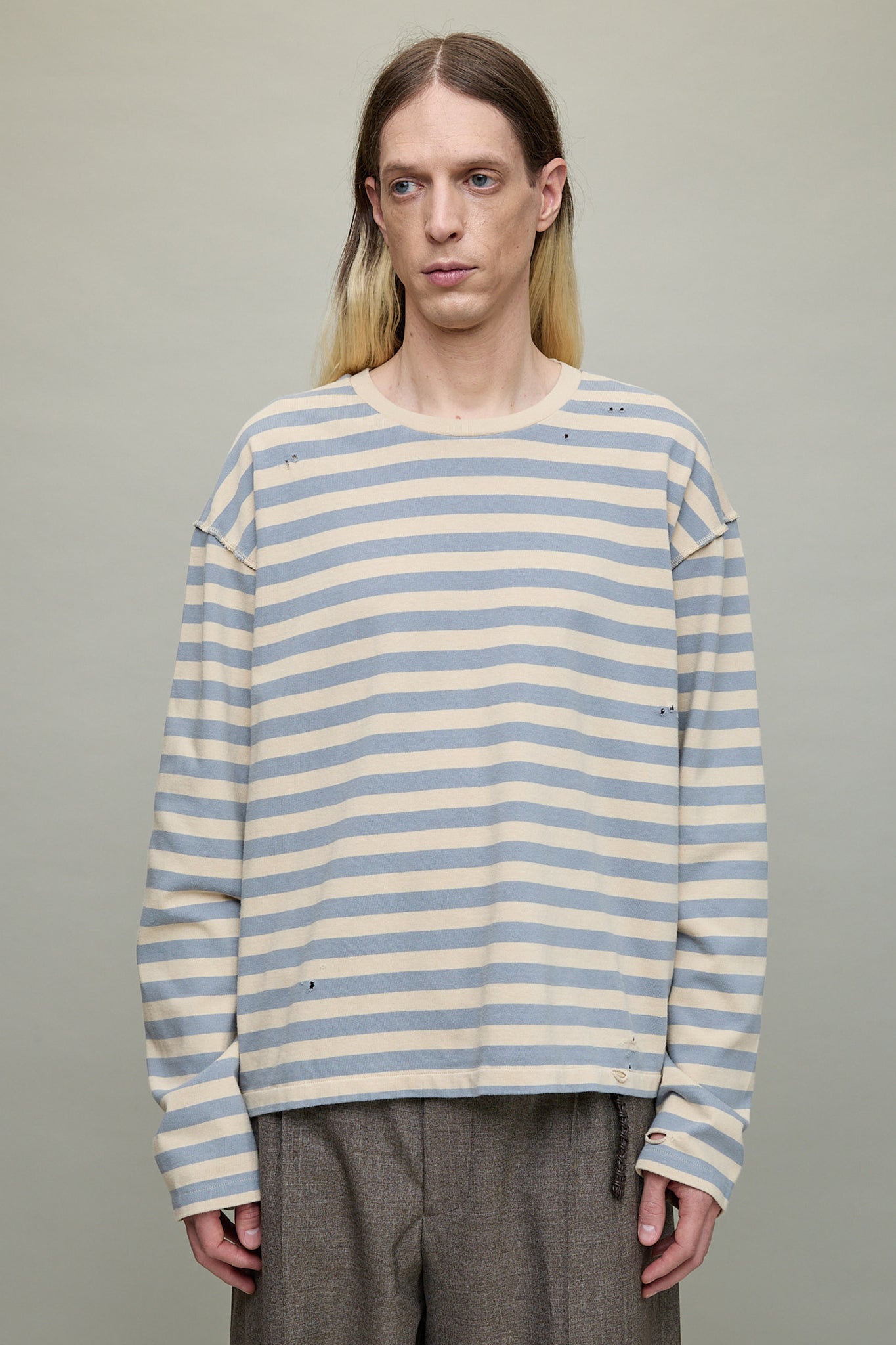 Wide Stripe Sweater in Grey/Beige