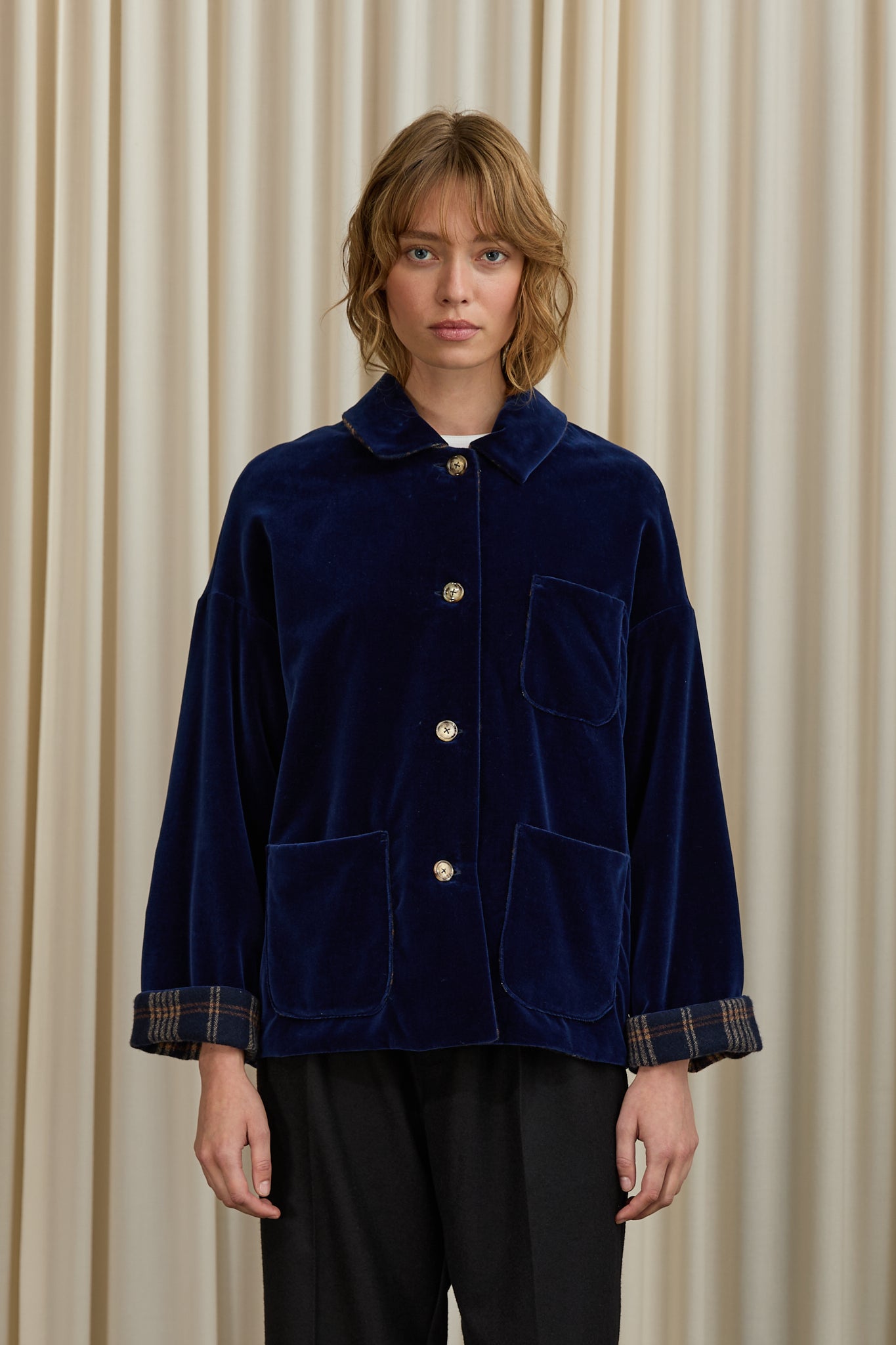 Mara Reversible Jacket in Blue / Tartan