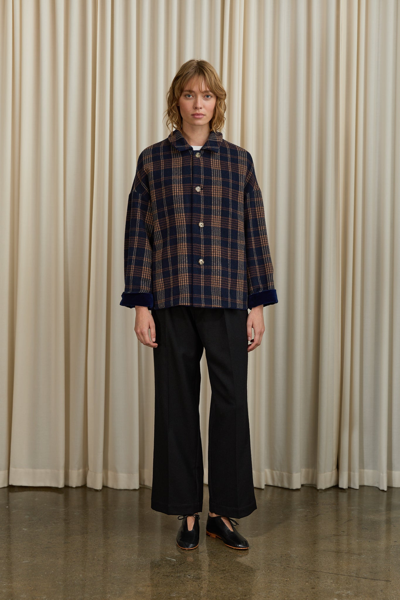 Mara Reversible Jacket in Blue / Tartan