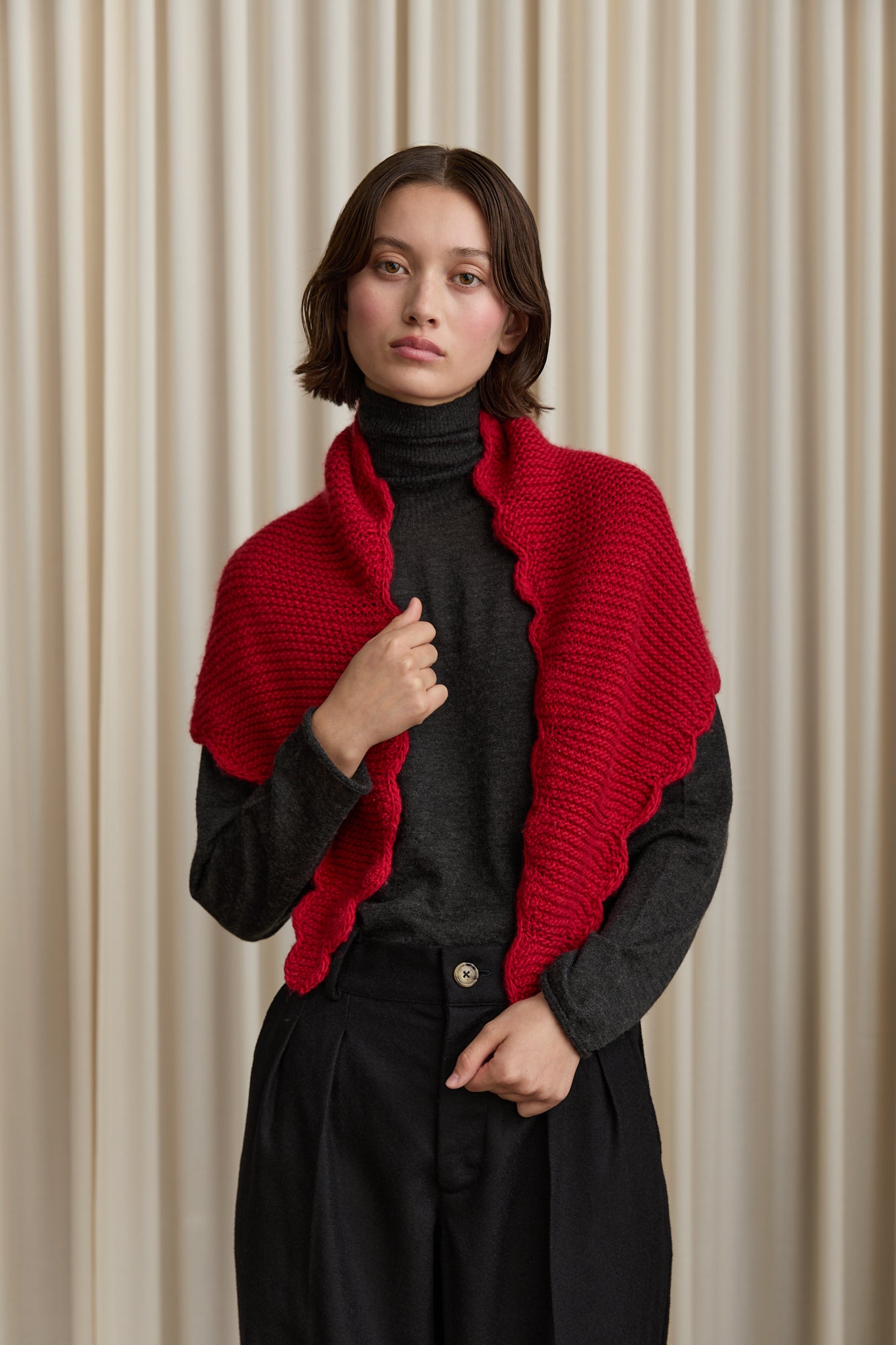 Ondine Hand Knitted Scarf in Burgundy
