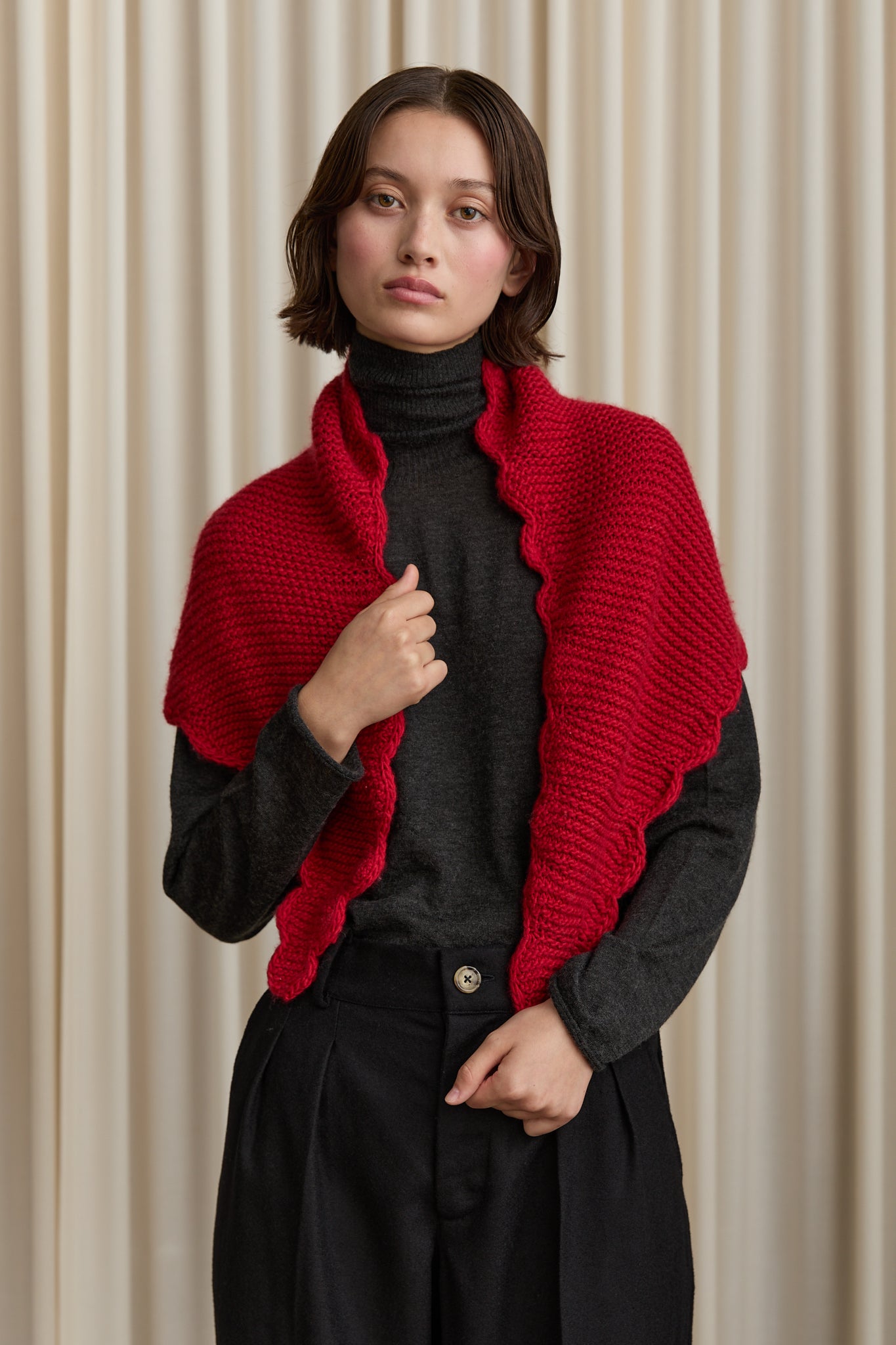 Ondine Hand Knitted Scarf in Burgundy